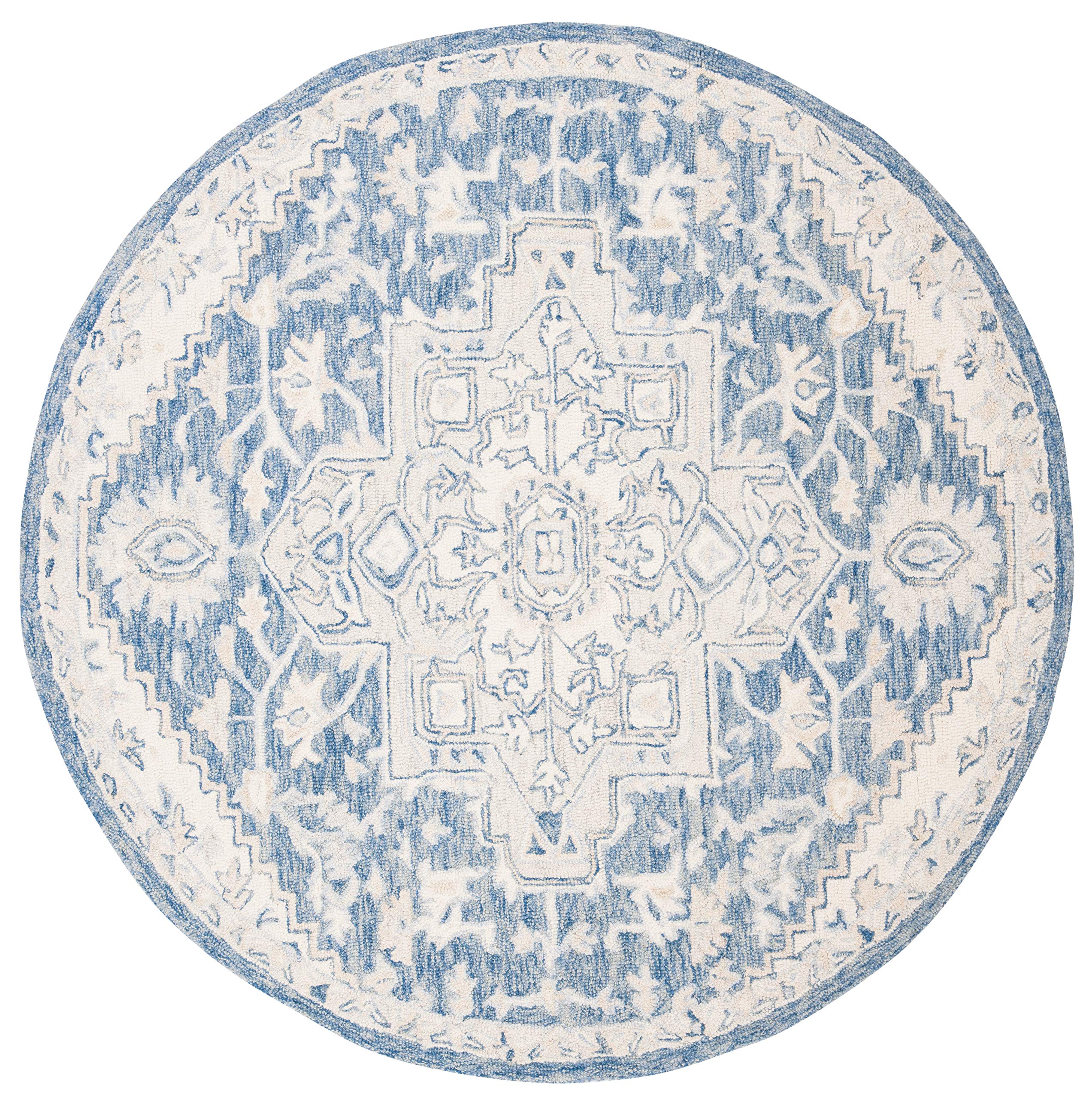 Safavieh Traditional Rug for Living Room Dining Room, Bedroom - Micro-Loop Collection, Short Pile, in Blue and Ivory, 90 x 90 cm - Image 2