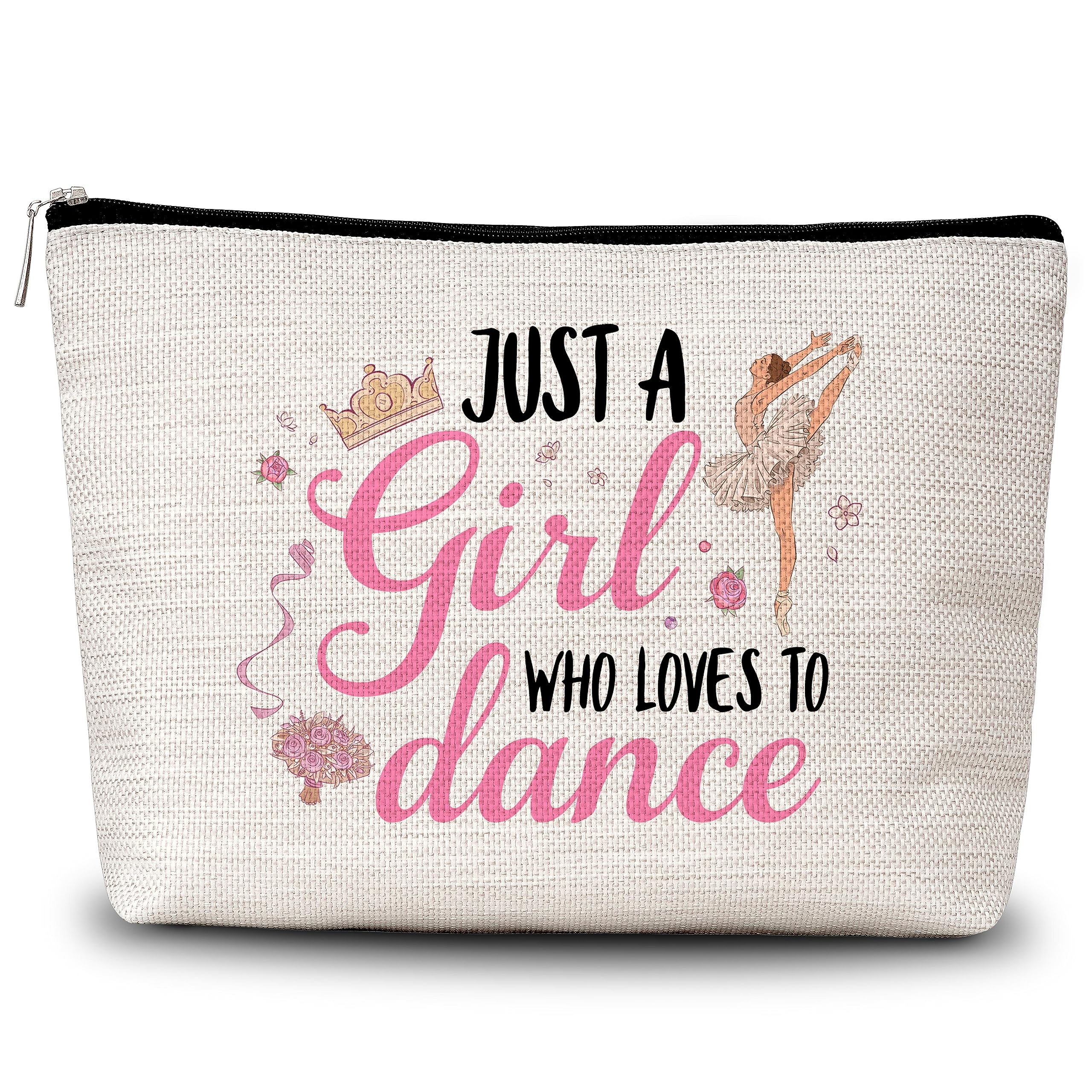 GREOXG Just A Girl Who Loves to Dance Makeup Bag Ballerina Cosmetic Travel Bag Dancer Friendship Gifts for Dance Lovers Girls Teens Women Birthday