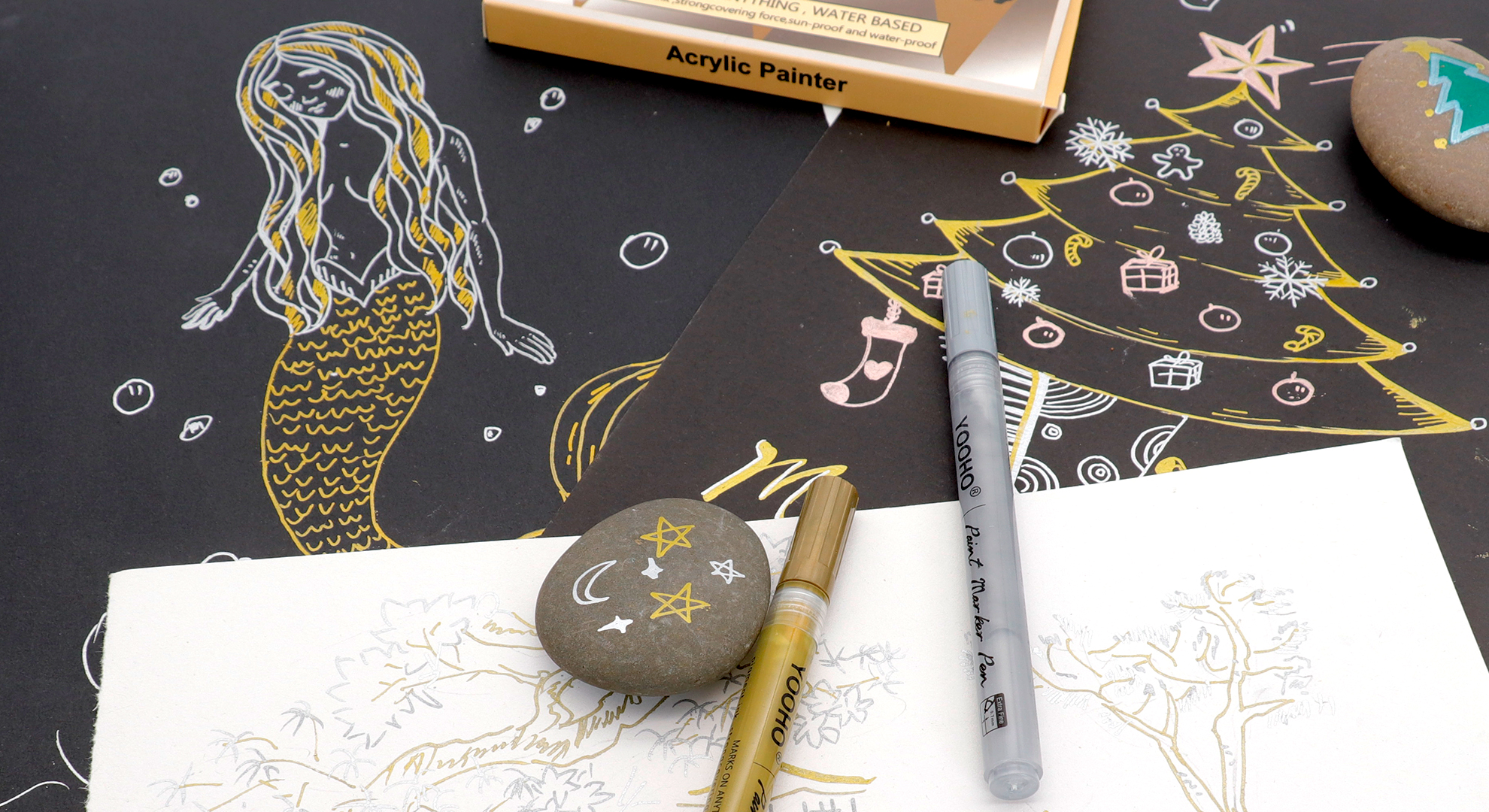 Pinturale Arts Set 4 Pennarello Oro Punta Fine | Pennarello Oro Metallizzato | Pennarelli Acrilici Punta Fine 0,7 mm | Pennarelli Metallizzati Per Vetro, Ceramica, Legno, Sassi