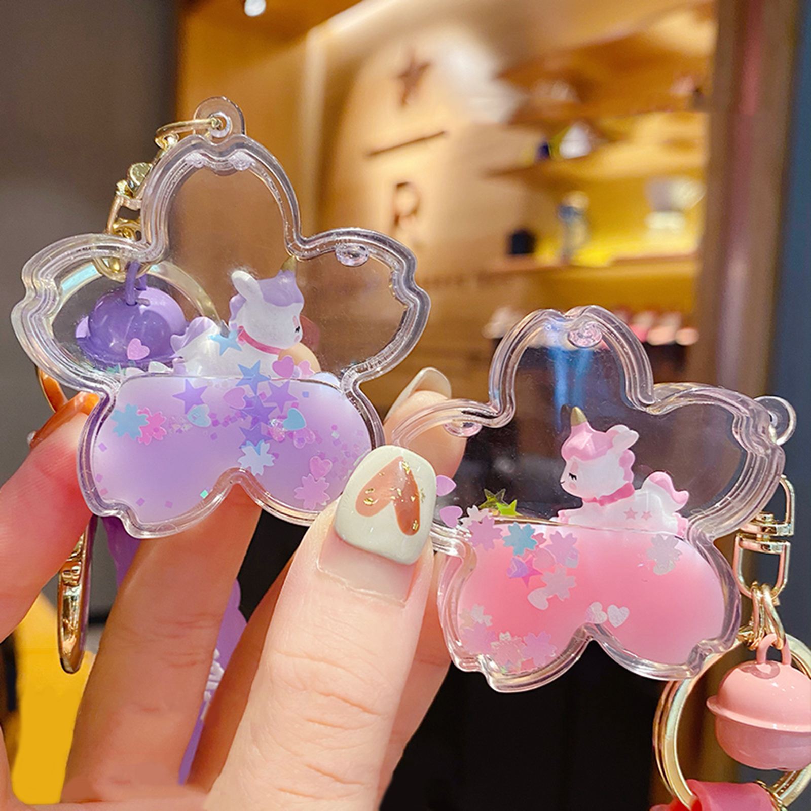 WIMETI Cute Unicorn Keychain Kawaii Liquid Quicksand Keychains