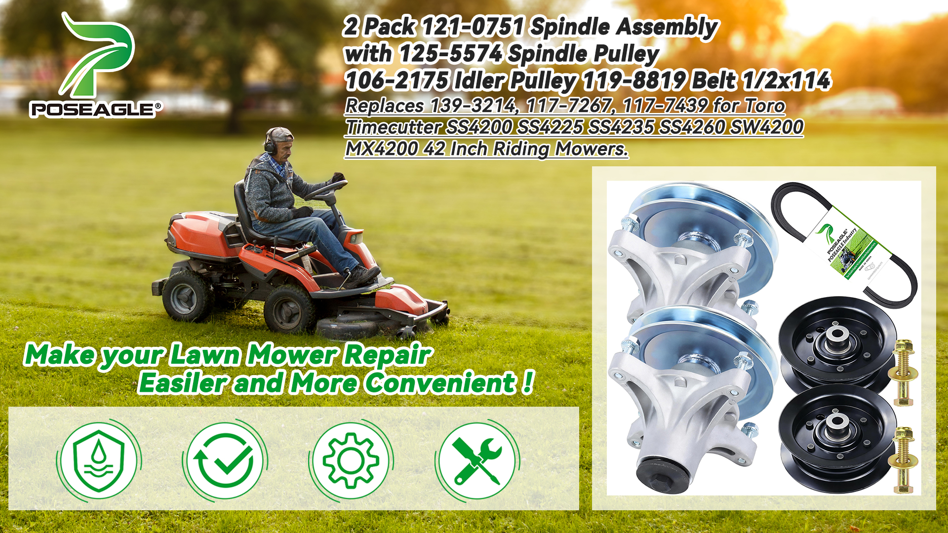 Amazon.com : POSEAGLE 2 Pack 121-0751 Spindle Assembly with 125