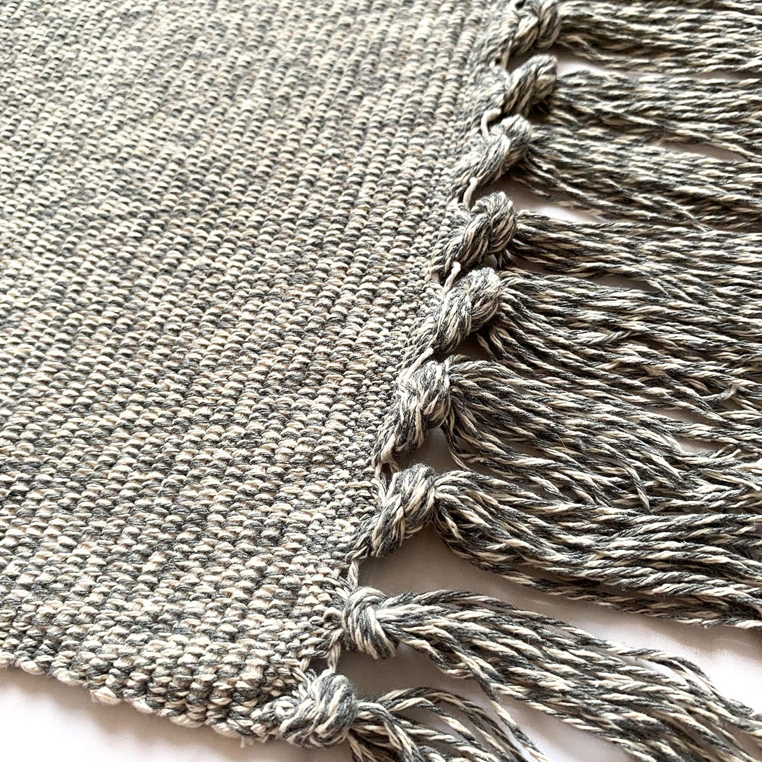 Ukeler Woven Rug Tassels Cotton Reversible Rag Rug Light Grey Decorative Floor Runner Rugs Kitchen/Laundry Room/Bathroom/Bedroom, 23.6"x51"