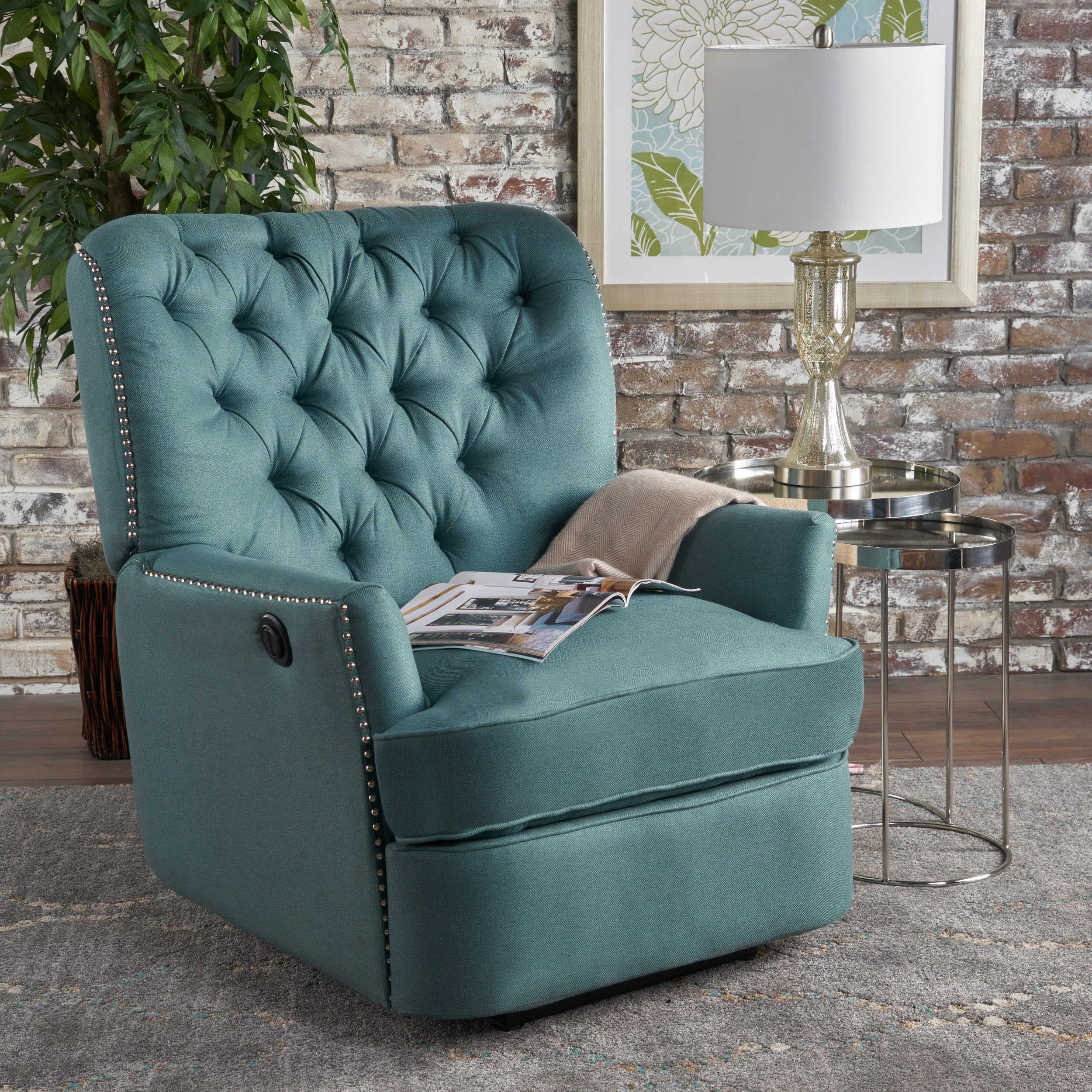 Electric Recliner Chair with Copper Accents: Modern Teal Upholstered Recliner - 33.75" W x 36.5" D x 38.25" H for Living Room & Bedroom Relaxation