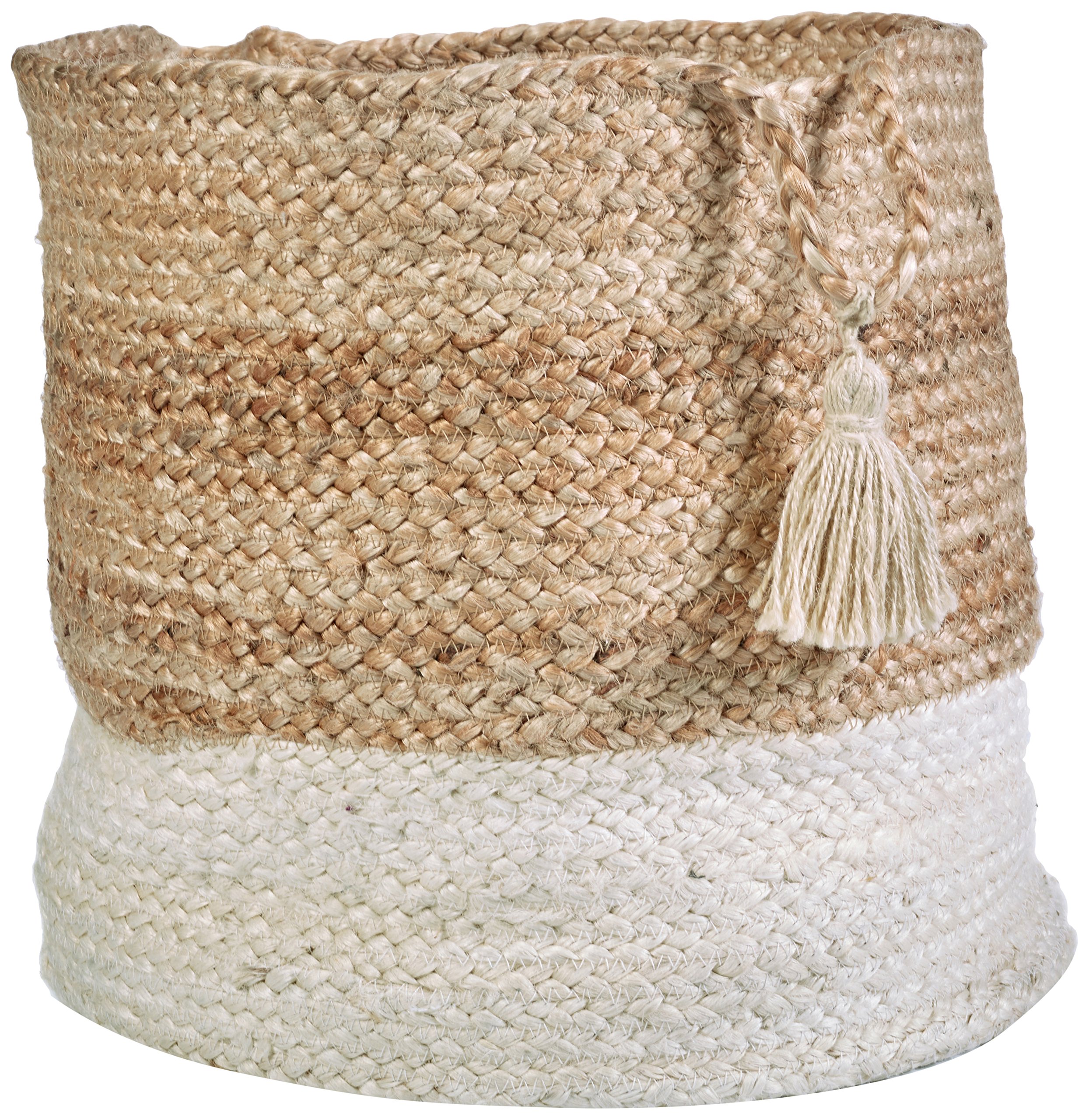 Ox Bay Betsy Two-Tone Natural Jute Woven Decorative Storage Basket With Handles