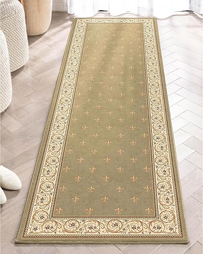 Miniatura 7 de Well Woven Apollo Fleur De Lis - Alfombra de pasillo de tejido plano, color verde claro, 2 x 5 pies