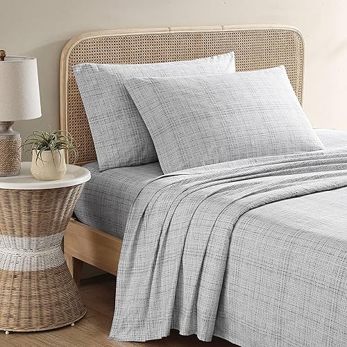 Miniatura 2 de Tommy Bahama - Juego de sábanas de algodón percal lavado, suave y transpirable, decoración de dormitorio con bolsillos profundos (gris lino rafia,