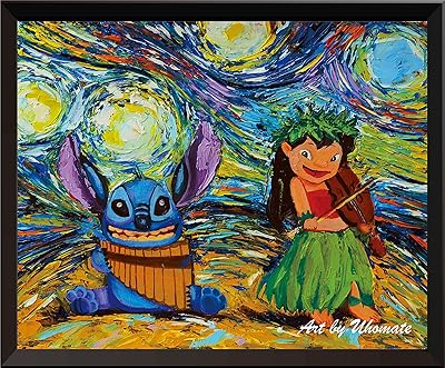 Uhomate Lilo and Stitch Ohana Stitch Tattoo Inspired Vincent Van Gogh Starry Night Posters Home Canvas Wall Art Nursery Decor Living Room Wall Decor A008 (13X19)