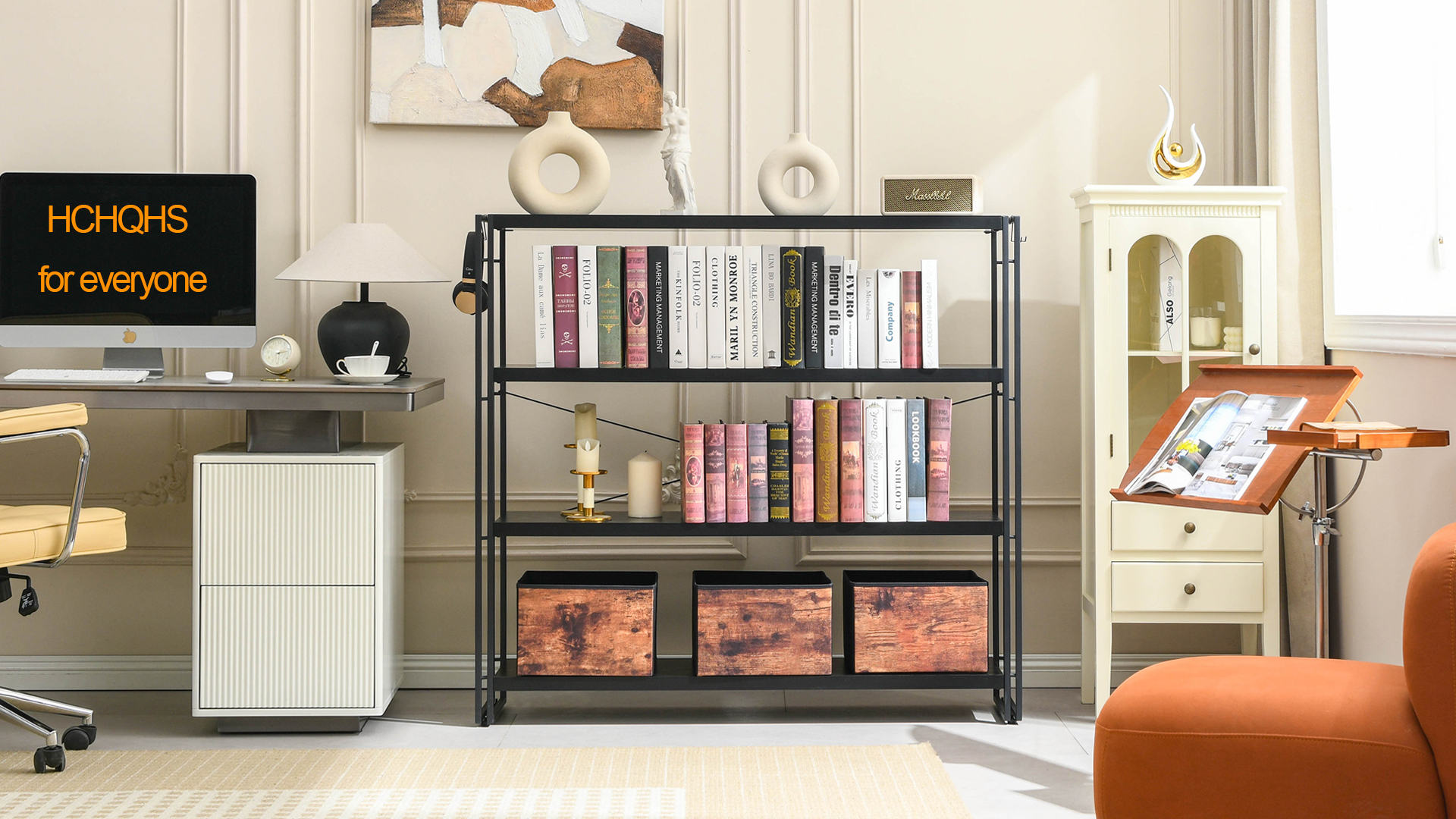 Amazon.com: HCHQHS Bookshelf, 4-Tier Industrial Bookcase, Black