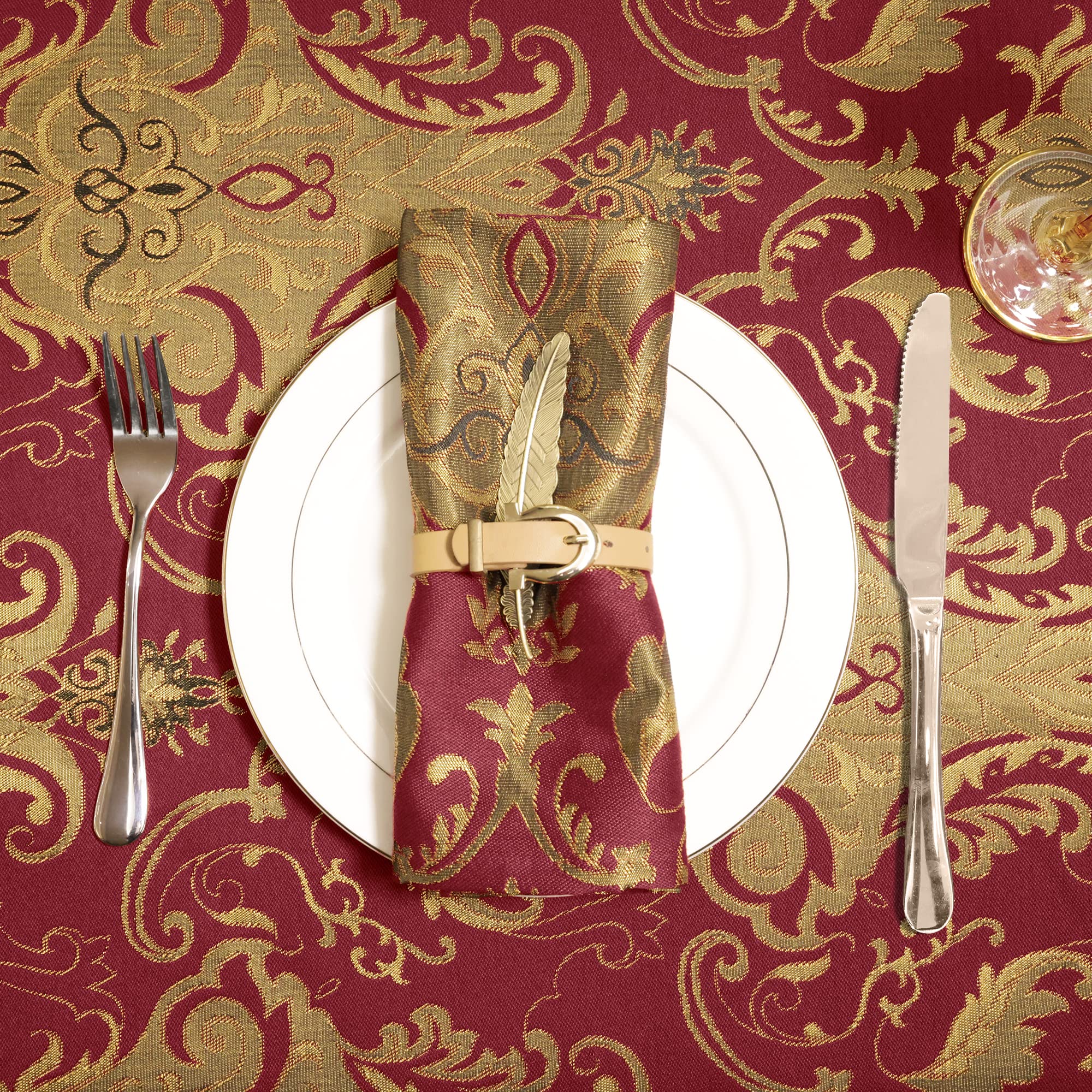 TOPLUXE Lot 4 Sets De Table 30x45cm - Tissu Bordeaux Jacquard - Lavable Main