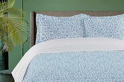 Miniatura 6 de Lunarable Snowflake Microfiber Bedspread Set, Christmas Different Shapes Snowflakes Pattern Winter Frosty Arctic Print, Soft Bedding Set with Pillow