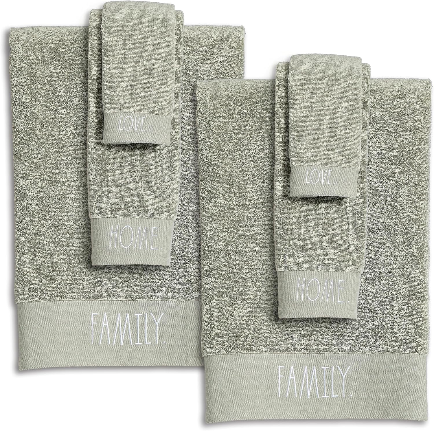 Rae Dunn 6-Piece Towel Set - 100% Cotton Towels for Bathroom Set - 2 Bath Towels 2 Hand Towels 2 Washcloths - 500 GSM - Zero Twist - Gym, Hotel and Spa, Sage and White