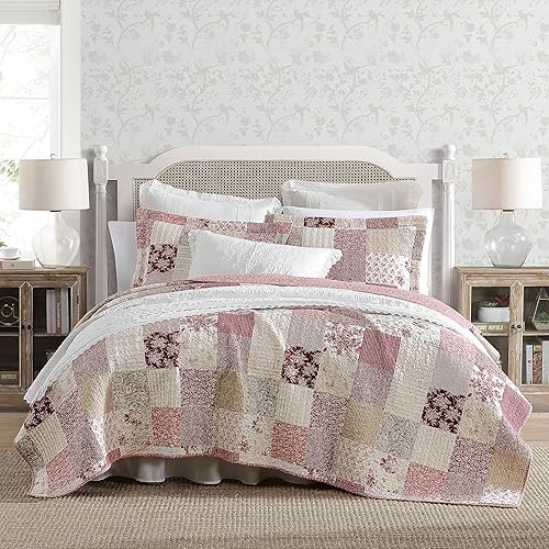 Laura Ashley - Juego de edredón King, ropa de cama reversible de algodón con fundas a juego, decoración del hogar inspirada en retazos (Celina