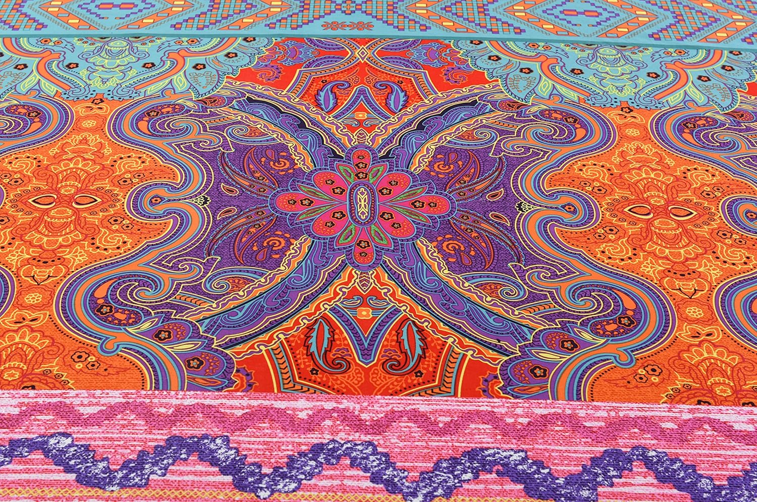 LELVA Queen 4 Piece Bohemian Bed Sheet Set 100% Cotton - Fitted Sheet, Top Flat Sheet and 2 Pillowcases Soft and Breathable