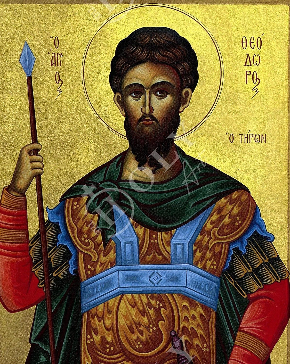 Saint Theodore Greek Orthodox Icon, Handmade, 11.81x15.75 in (30x40 cm) image 3