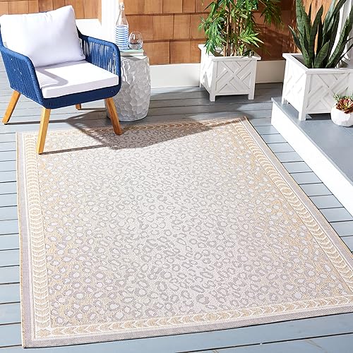 SAFAVIEH Courtyard Collection CY6100 - Alfombra impermeable para interiores y exteriores fácil limpieza 8 x 10 pies beige y dorado