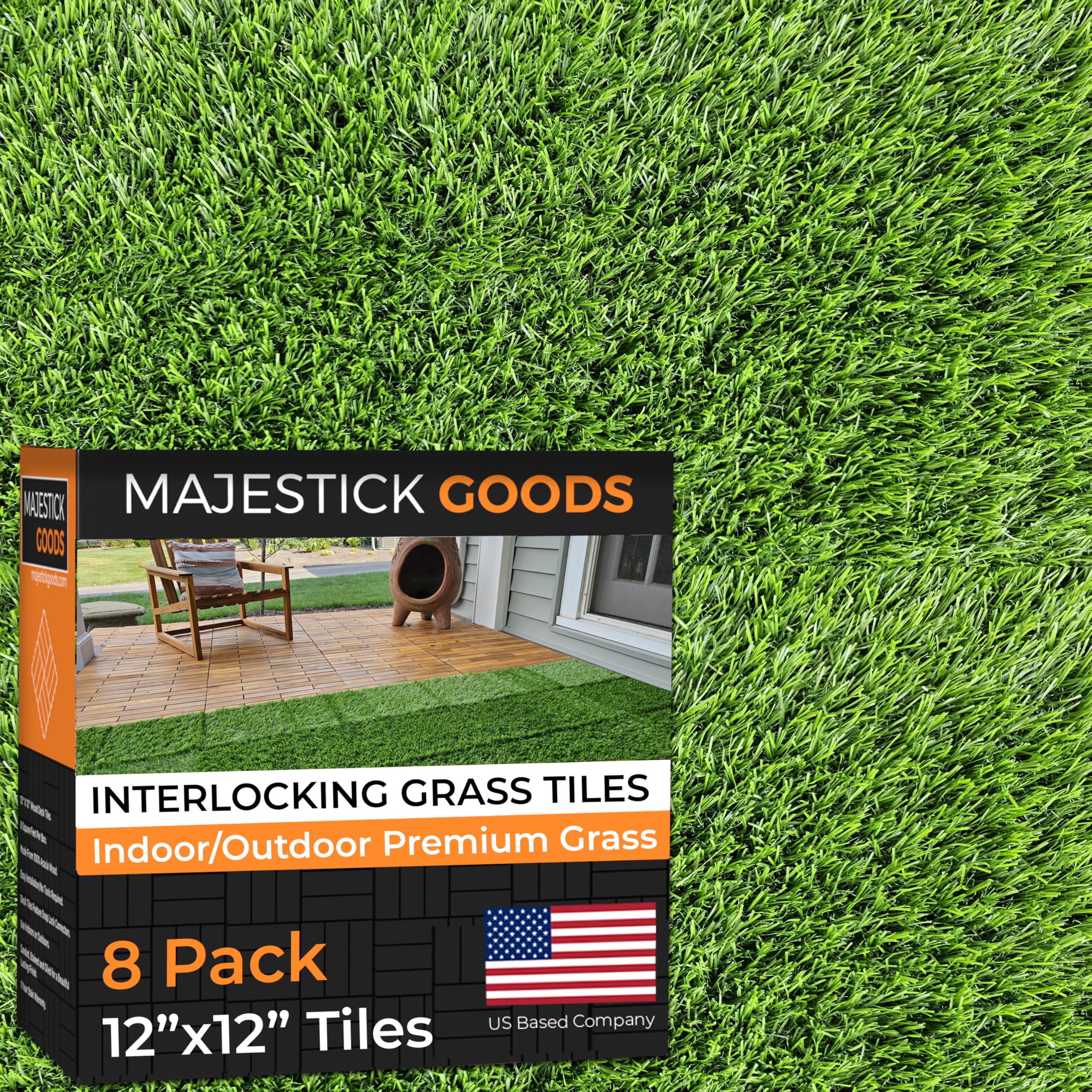 Interlocking Grass Deck Tiles 8 Pack - 12 x 12 Turf Tiles | Snap On Tile Flooring - Fake/Artificial Grass Tiles Floor | Rubber Tiles, Outdoor Tile for Patio Table, Balcony Décor