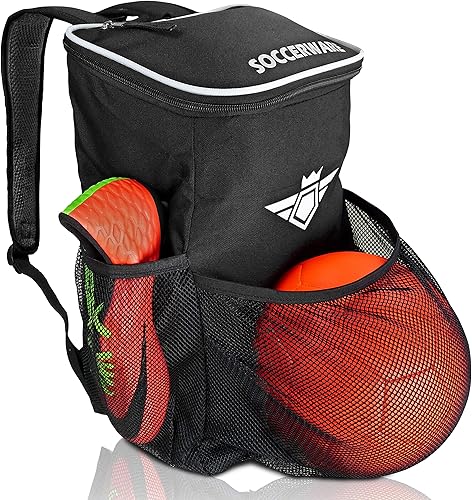 Mochila de fútbol con compartimento para pelotas - Para niños y niñas La bolsa se adapta a todos los equipos de fútbol y equipo de gimnasio (negro)