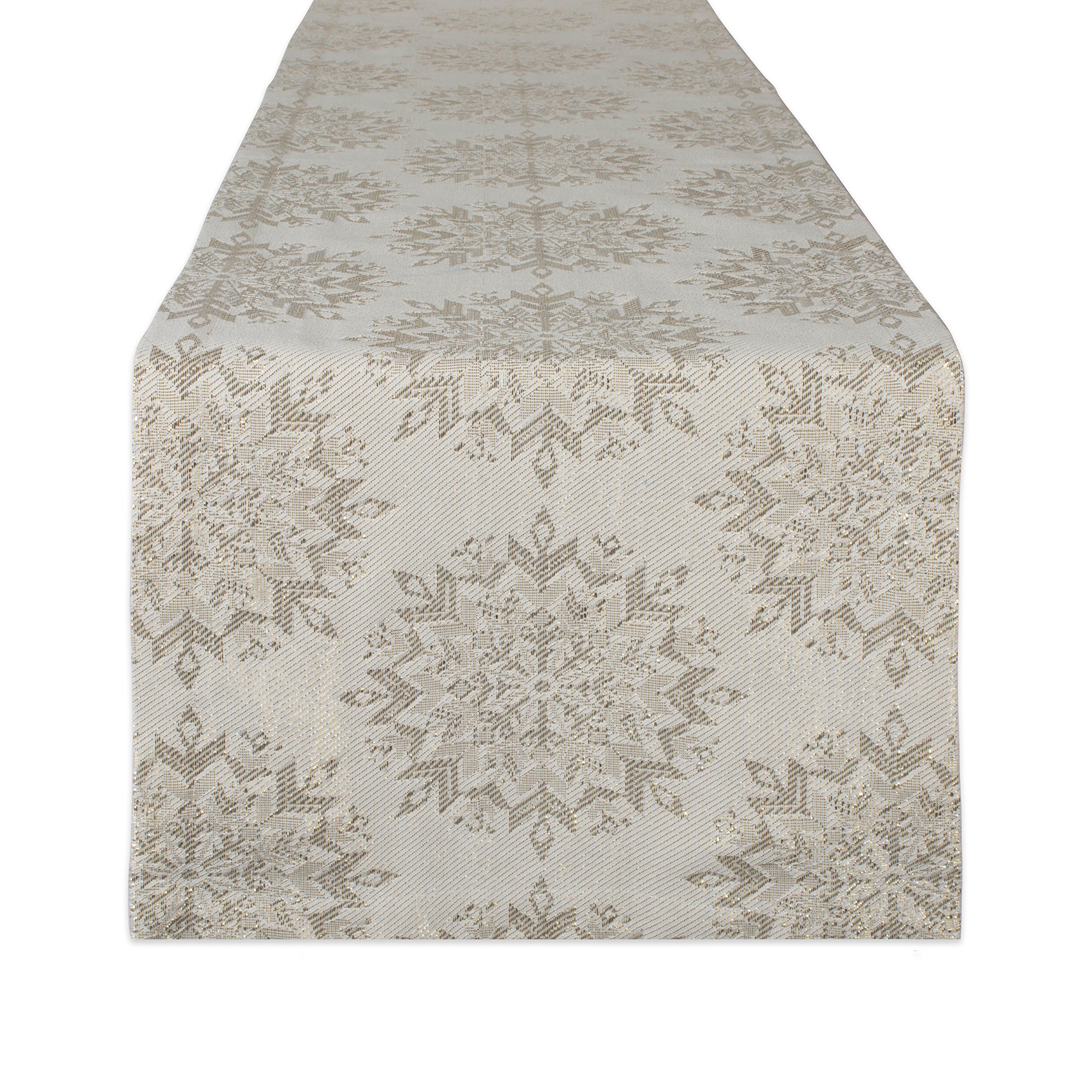 DII Holiday Dining Table Linen Sparkle Metallic Kitchen Décor, Runner, 14x72, Jacquard Snowflakes