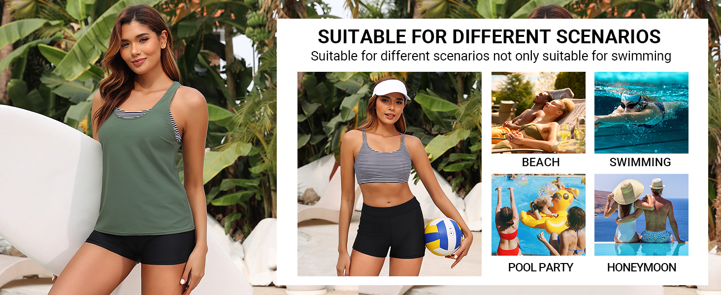 Holipick Plus Size Tankini Swimsuits - Women 3 Piece Bathing Suits Tummy Control With Shorts Tank Top With Sports Bra, Army Green, 18 Plus - View #4