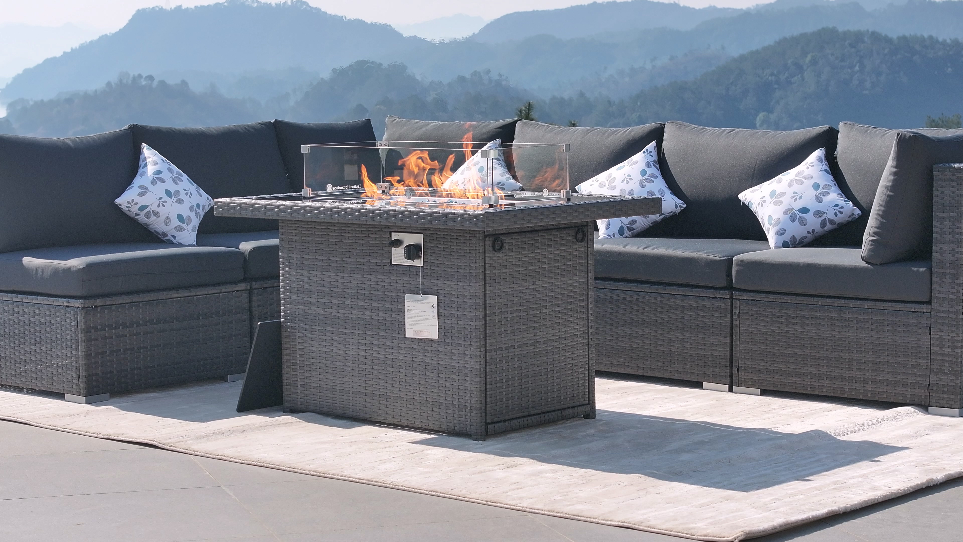 Patio Heater Fimous Dark Grey Mixed Rattan Fire Pit Table Dining