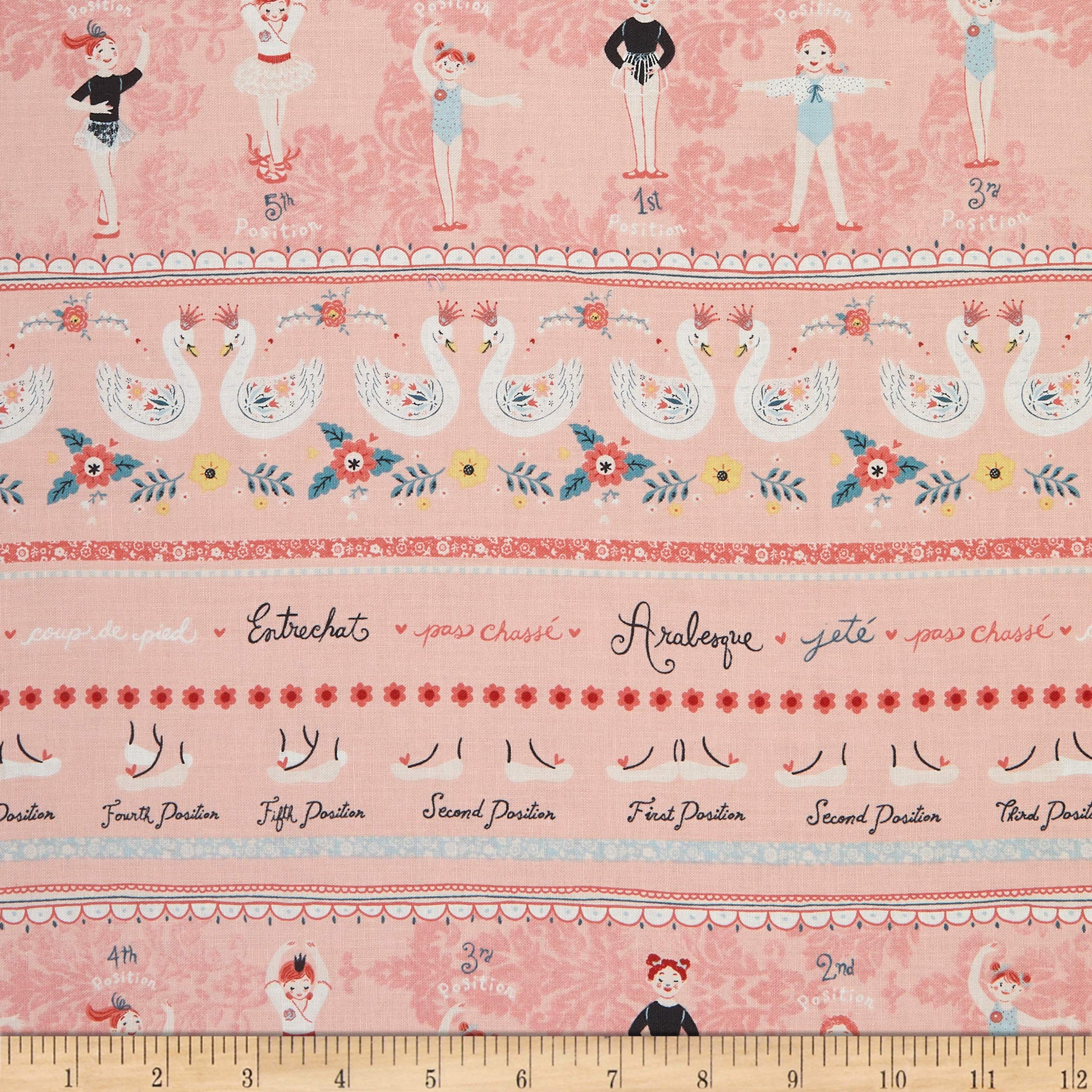 Bella Ballerina Novelty Stripe Pink, Quilting Fabric by the Yard