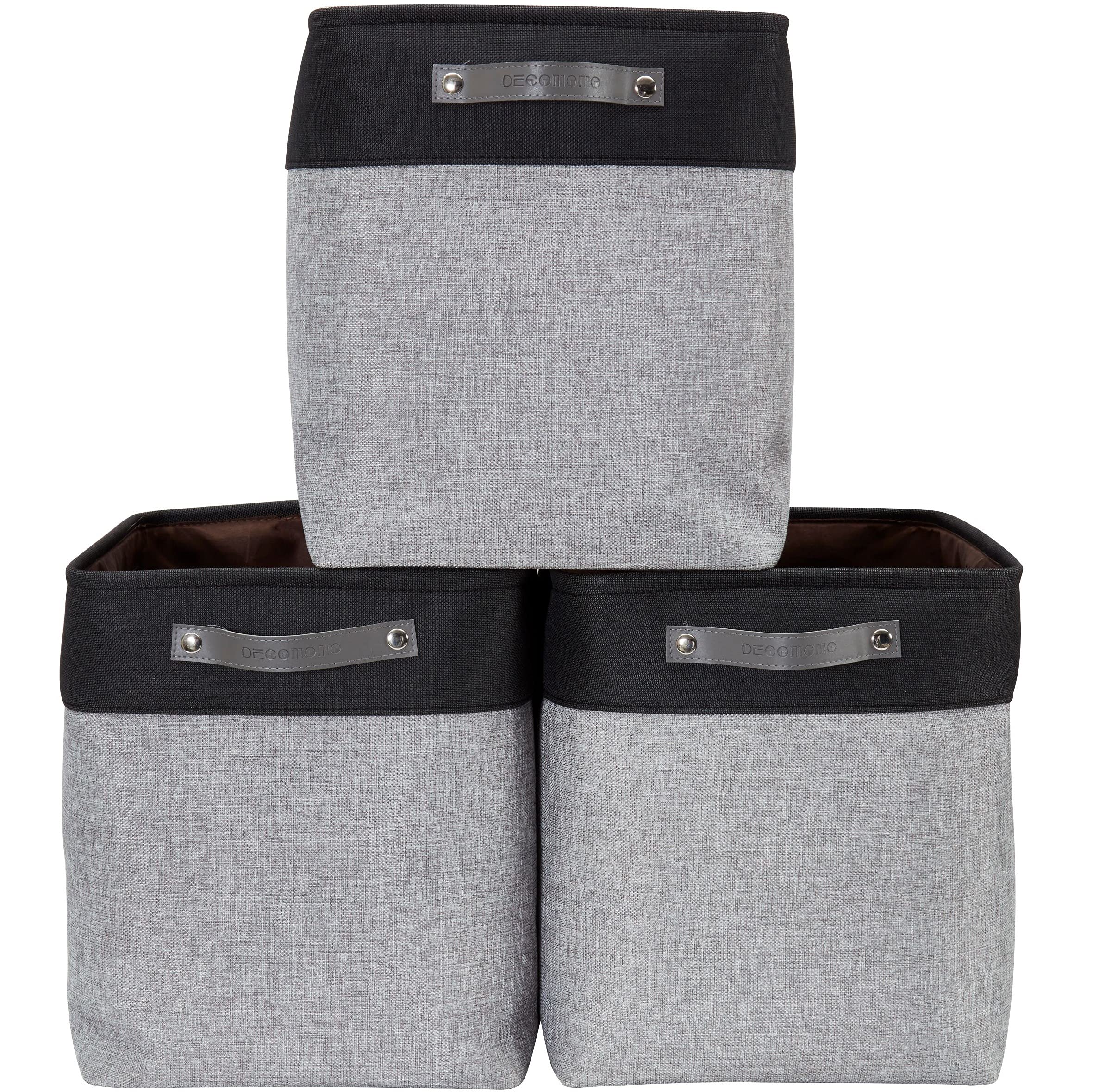 DECOMOMO Storage Baskets | Storage Boxes Fabric Organiser Storage for Wardrobe, Toys, Shelves, Office, Home & Nursery (Large Grey and White 15 x 11 x 9.5 – Set of 3) — view 51