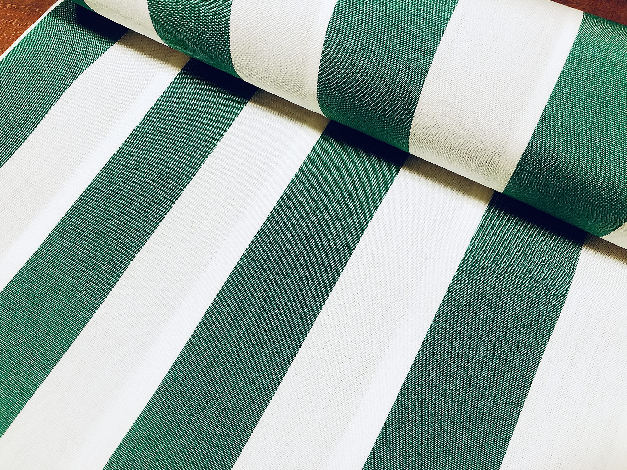 Emerald Green & White Striped DRALON Outdoor Fabric Acrylic Teflon Waterproof Upholstery Material for Cushion Gazebo Beach - 160cm Wide (Sold by The metre)