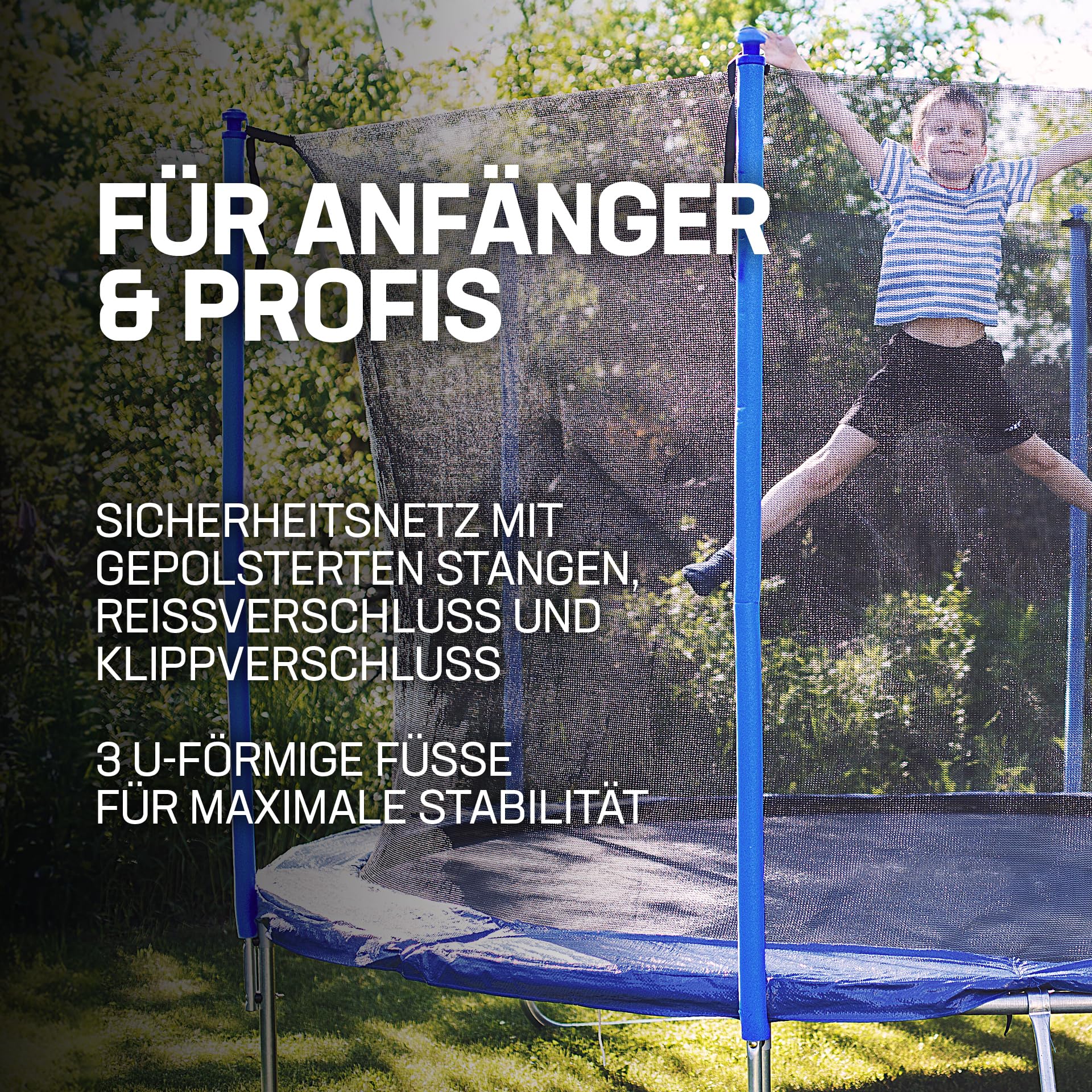MUWO Jump Outdoor Trampolin mit Sicherheitsnetz, 182 cm, Robustes Stahlgestell, runde Sprungfläche, max. Belastbarkeit 150 kg, gepolsterte Sicherheitsstangen, inkl. Montageanleitung