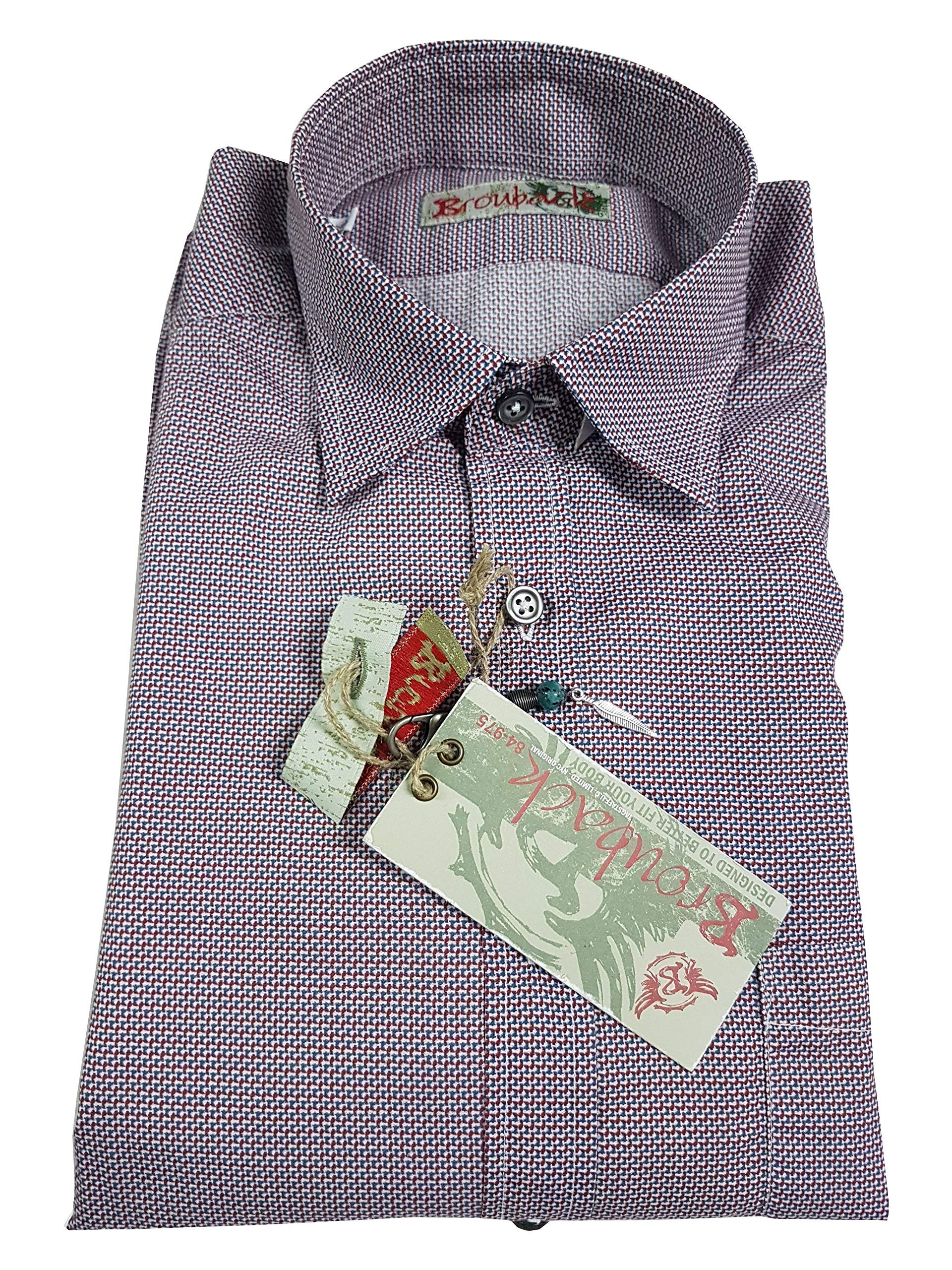 BROUBACK Camicia Uomo in Cotone con Taschino Manica Lunga Rosso/Blu Made in Italy (42)