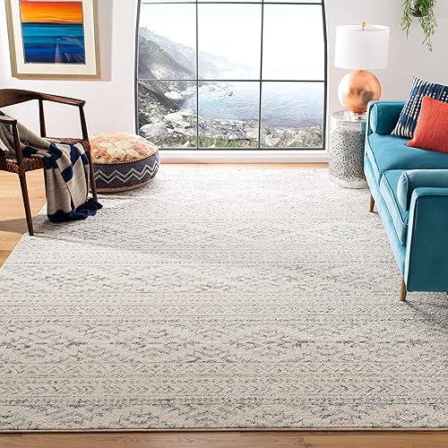 SAFAVIEH Tapete de la colección Tulum cuadrado de 9 pies, color marfil y gris claro, diseño tribal bohemio marroquí, no desprende pelo y es de fácil