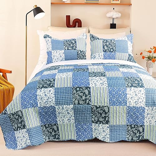 Cmfshape - Juego de cama con edredón acolchado floral de verano tamaño king, juego de colcha rosa romántico, cubrecama reversible cosido para todas