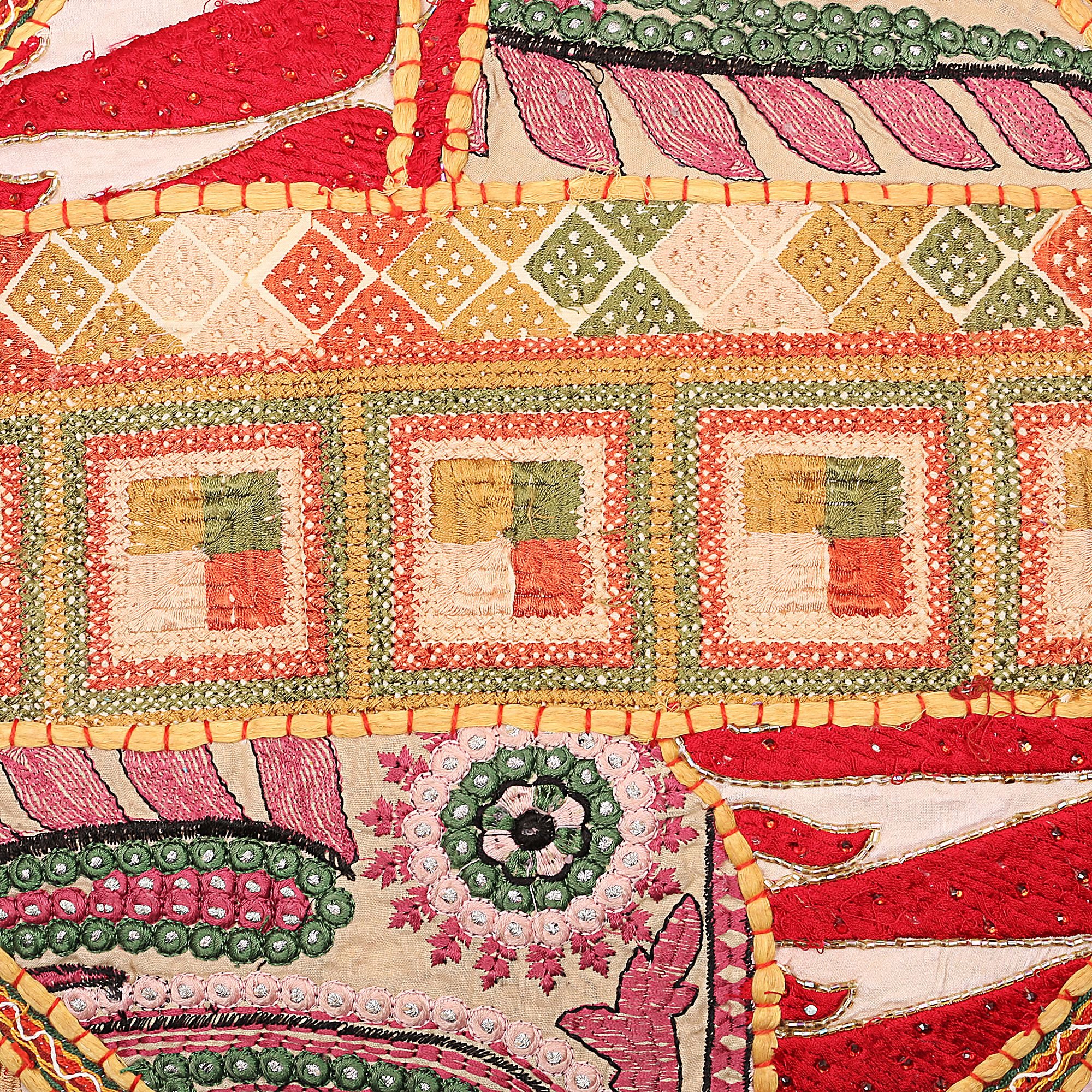 Fodera Per Cuscino Rotondo Da Pavimento, Etnico E Boho, In Cotone Con Ricami E Patchwork Vintage, Beige, Per Yoga O Decorazione - 4