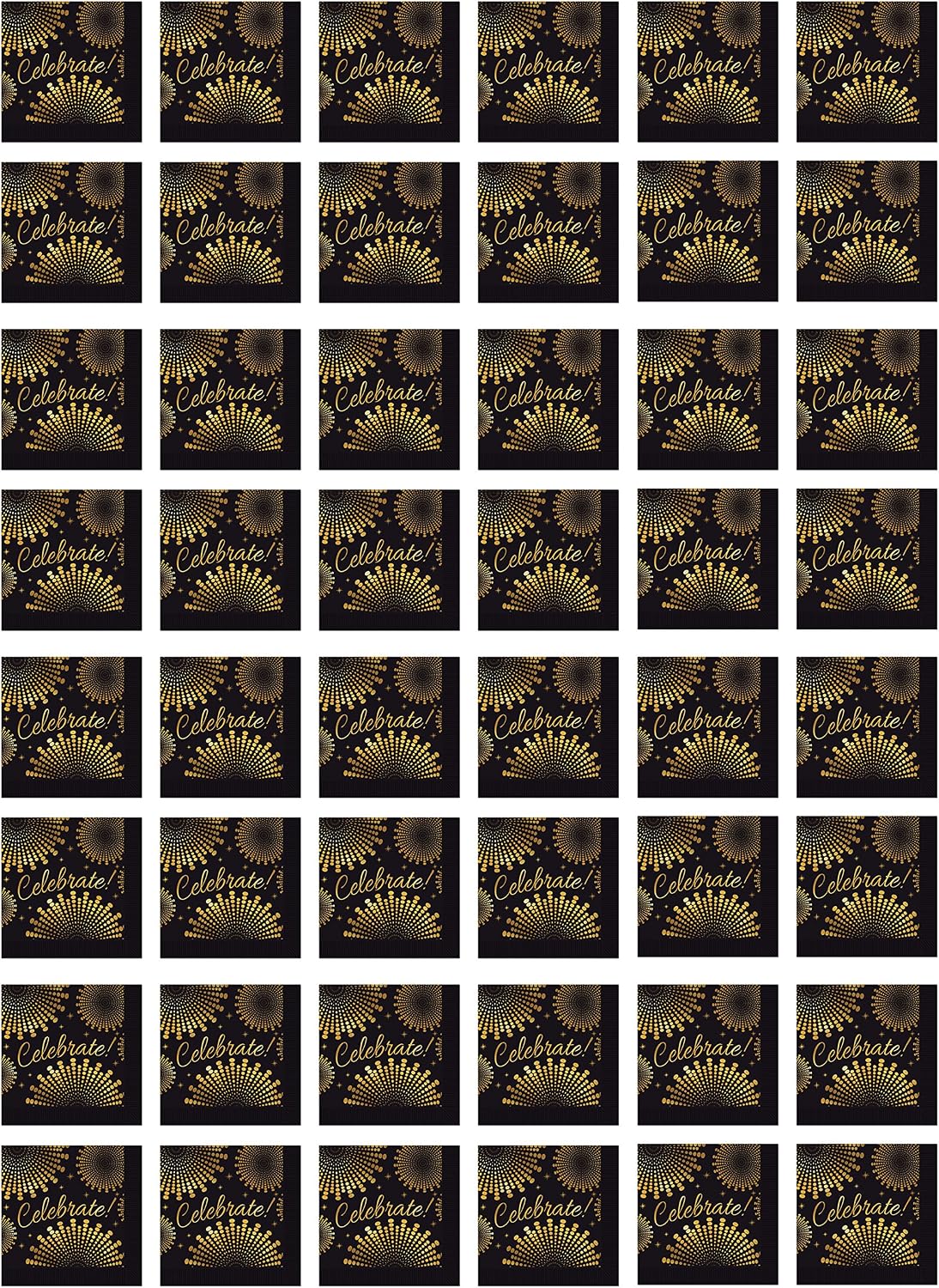 Beistle 48 Piece Celebrate Luncheon Napkins, 6.5" x 6.5", Black/Gold