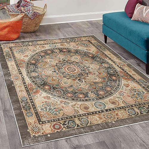 Miniatura 2 de Ambesonne Alfombra decorativa oriental bohemia, diseño clásico de motivos persas en flor, estilo psicodélico, alfombra de calidad para dormitorio,