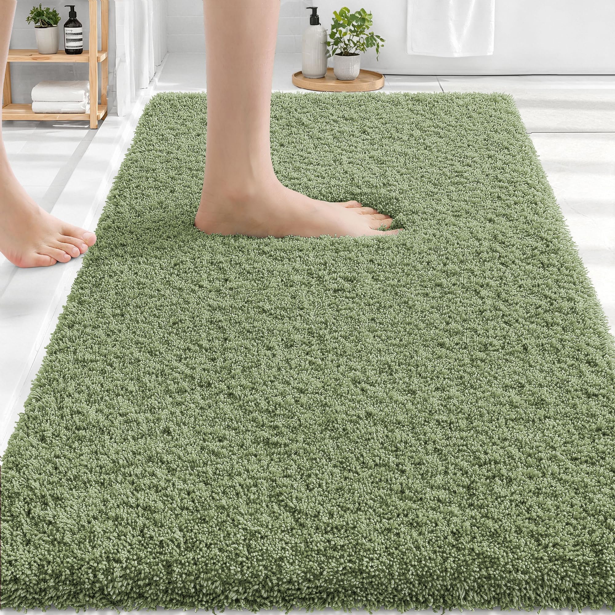 OLANLY Microfiber Bathroom Rugs 30x20, Ultra Soft Bath Mat, Sage Green