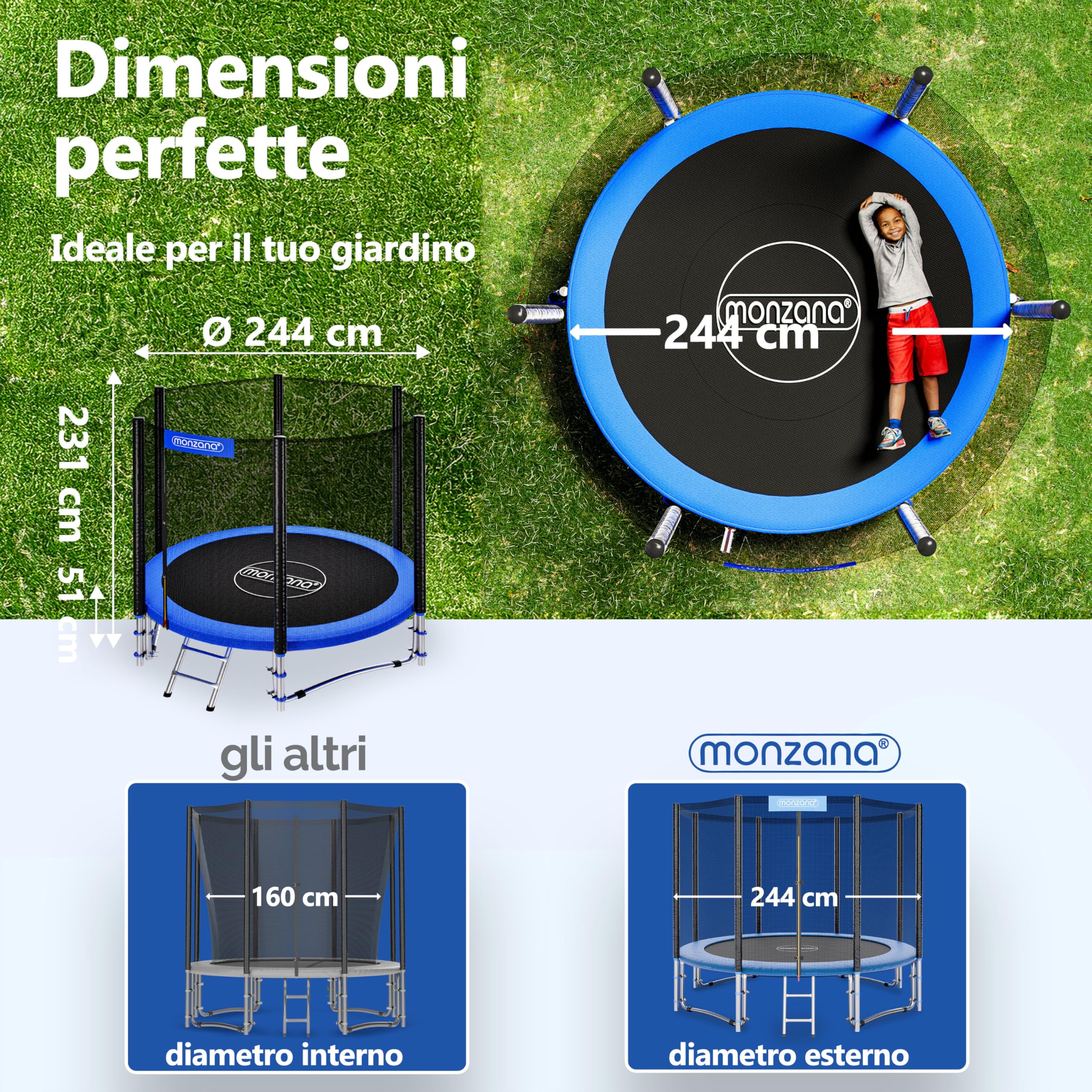 Monzana® Trampolino Ø 183-427cm Set Completo Tappeto Elastico Rete Sicurezza Trampolino Elastico