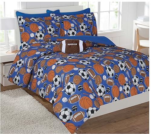Juego de edredón de 6 piezas para cama infantil en una bolsa, tamaño individual (deportes)