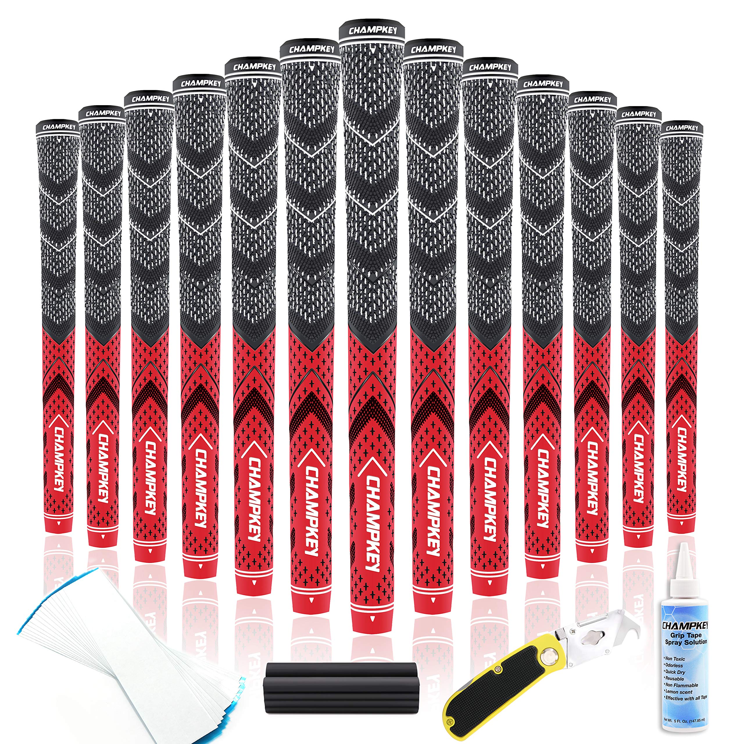CHAMPKEYGolf Grips 13 Pack | Come with Solvent,15 Tapes,Vise Clamp and Hook Blade | All Weather Control and High Feedback Golf Club Grips