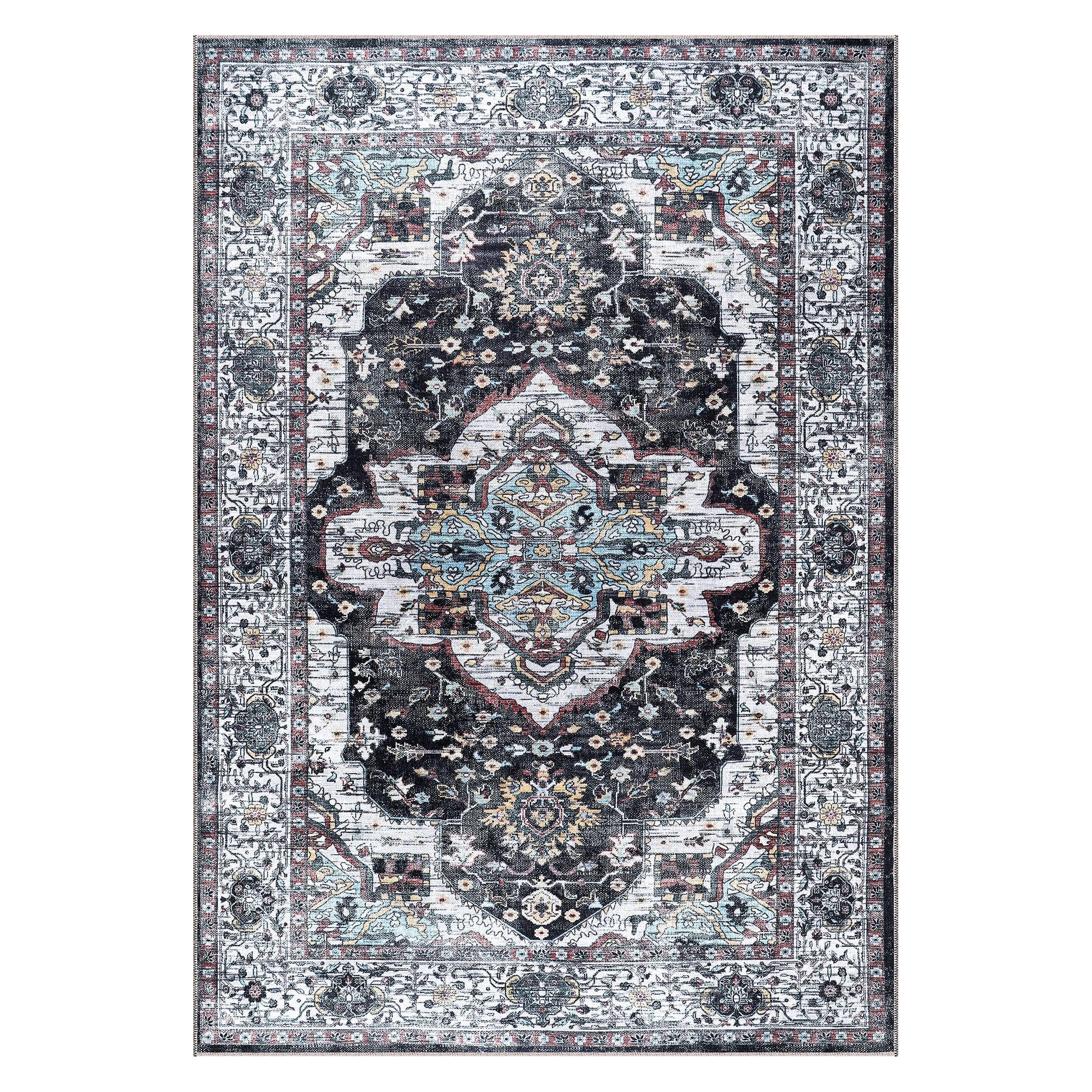 RUG WEAVERS Rugs Living Room - Washable Rug - Area Rug - Non-Slip Rugs Carpet Woven from Cotton - Vintage Rug for Living Room Bedroom Kitchen - Kid and Pet Friendly (BLACK GRAY RUG, 200X290 CM) — image 1