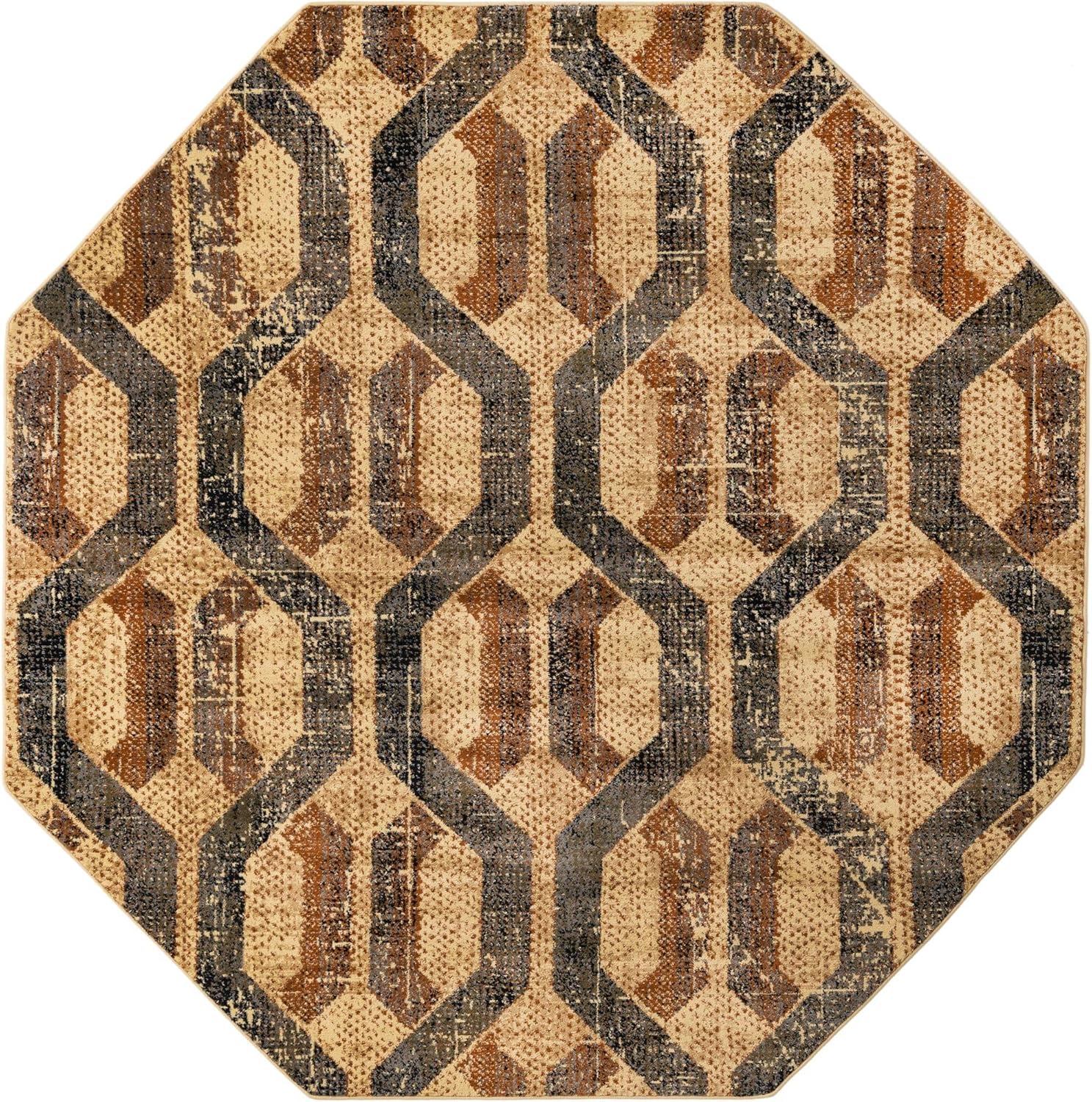 Unique Loom Saturn Collection Area Rug - Astra (Octagon 8' 0" x 8' 0", Beige Cream/ Black)
