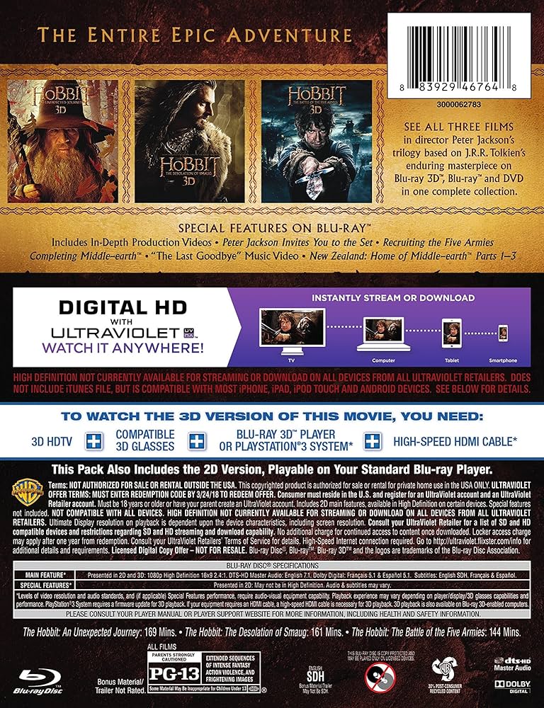 ホビット トリロジー エクステンデッド (Blu-ray 3D/Blu-ray) ホビット」最終作Blu-rayに20分追加のエクステンデッド版。全作