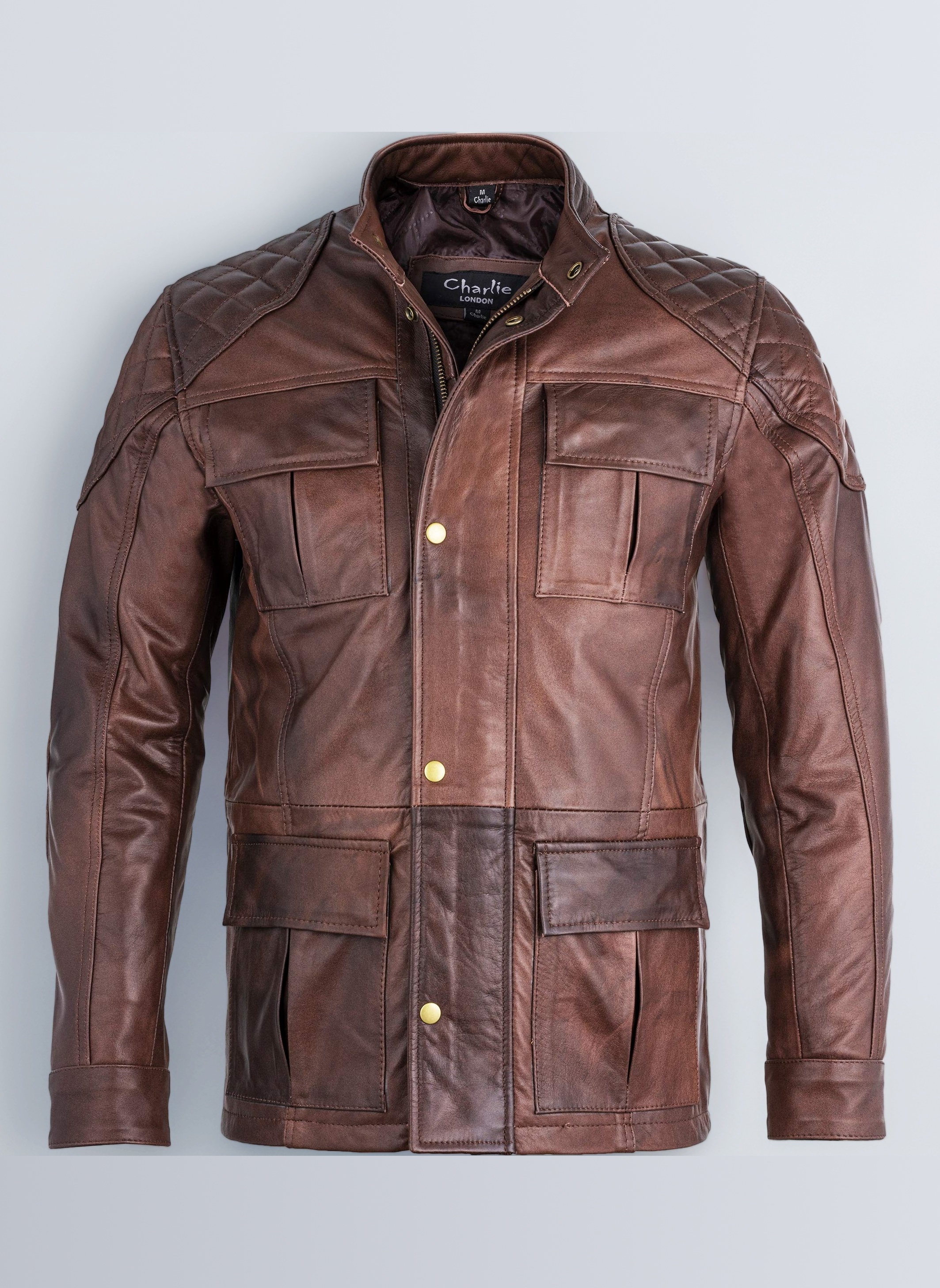 Mens Soft Brown Leather Biker Long Jacket - Three Quarter Brontes Real Leather Jacket for Men - Perfect Choice of Mens Leather Jackets for Smart Casual Wear.