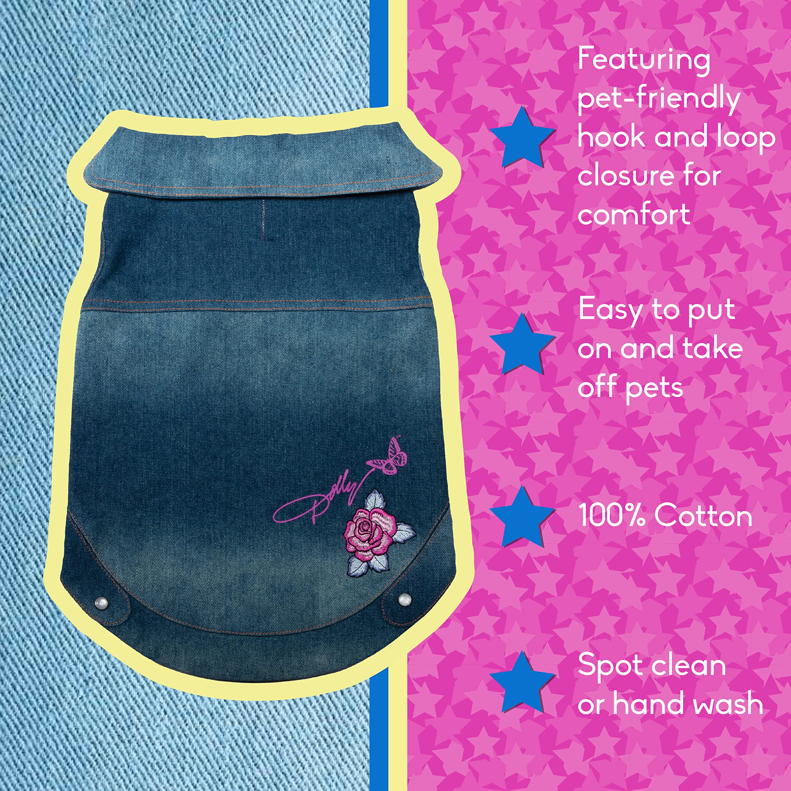 Dolly Doggy Parton - Chaqueta Vaquera Azul con Cuello para Perros, Ropa para Perros