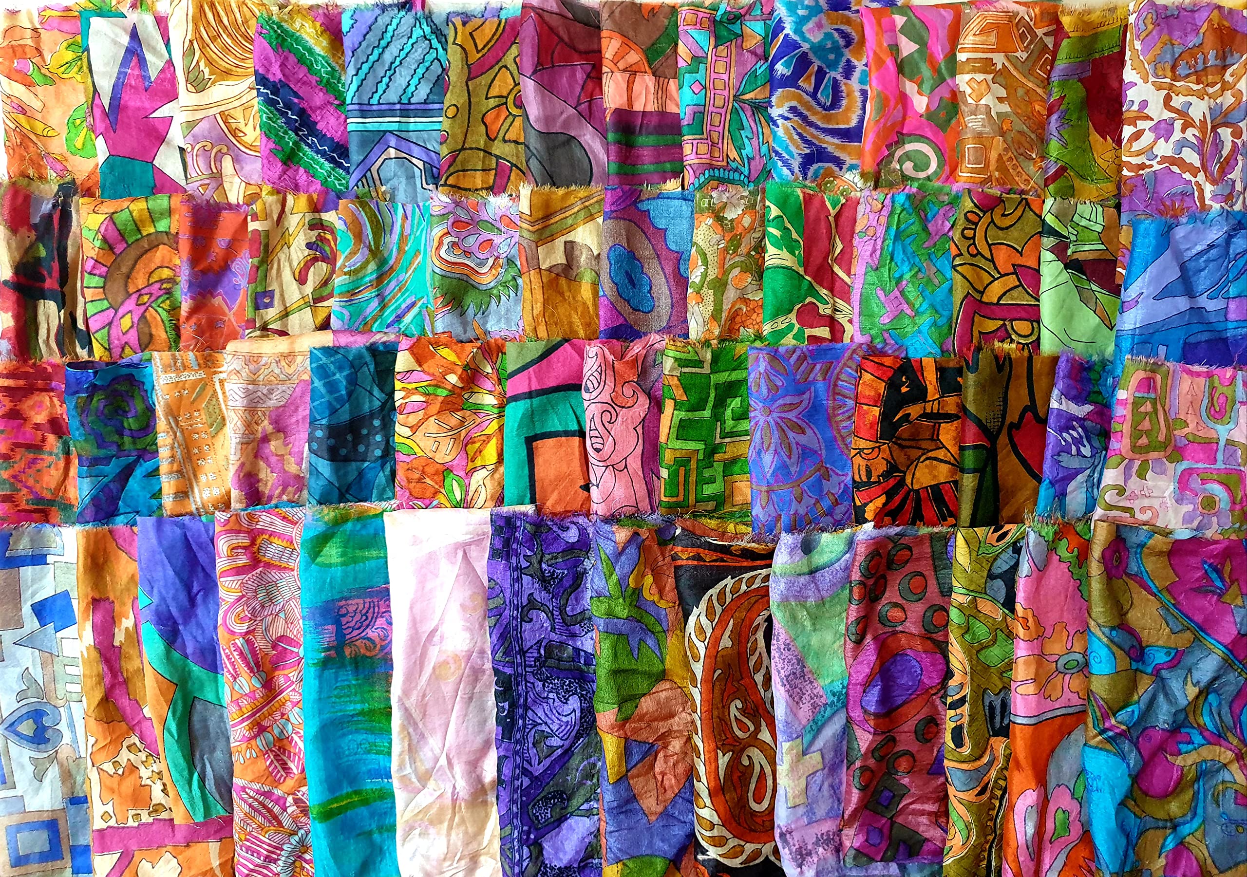 Vintage Fabrics Crafts Recycled Sari Silk Fabric Lot 50 Pieces 8 * 8 Squares Scraps Snippets Real Multi Material Remnants Easter Eggs Coloring DS233