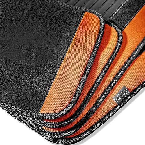 Miniatura 9 de TLH Juego completo de fundas de asiento de automóvil de tela plana única, color naranja, ajuste universal con accesorios interiores, alfombras de