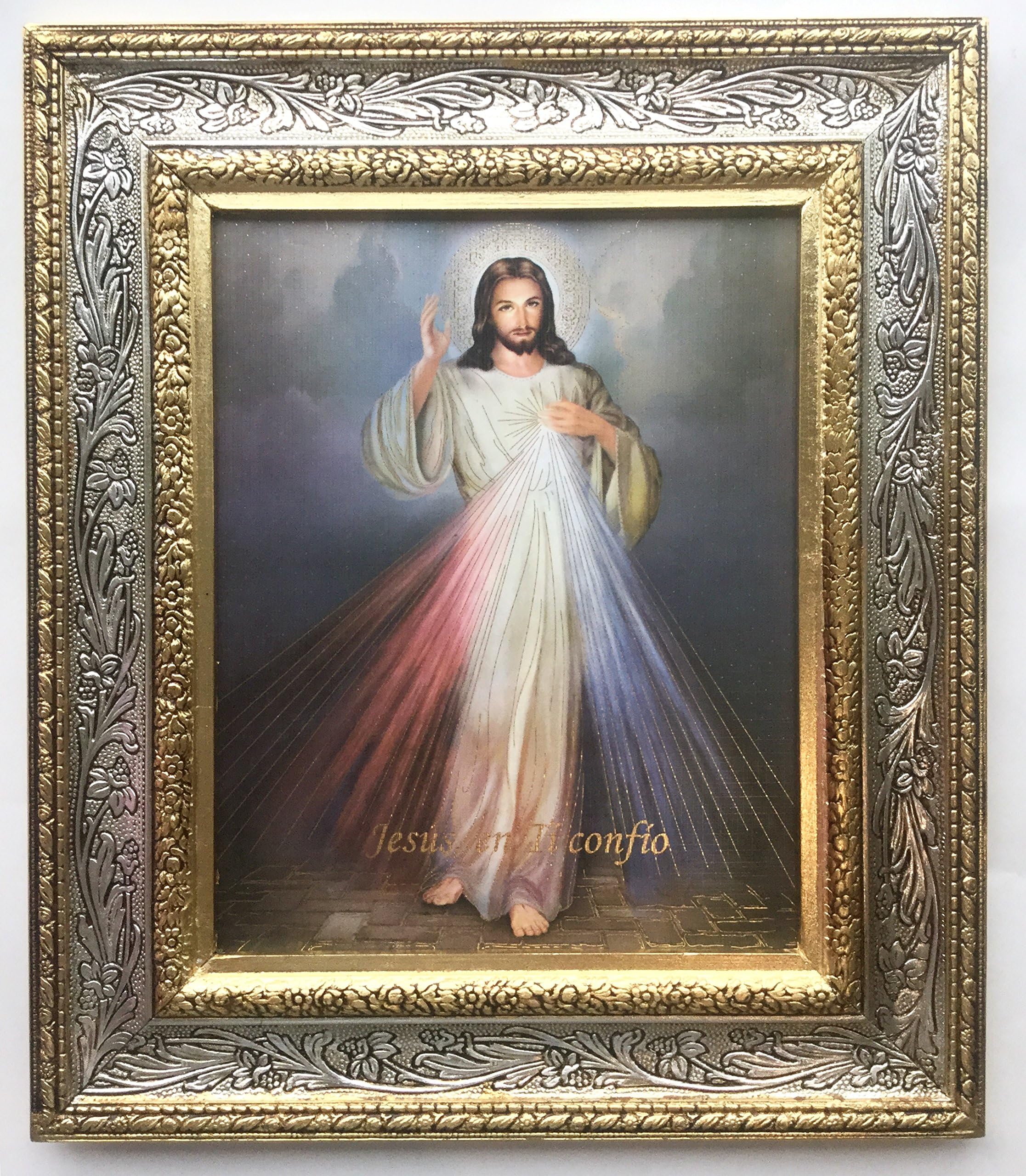 Madison Imports Divine Mercy Beautiful Portrait Print - 13 Inch Ornate Gold Finish Frame.Jesus Divine Mercy Frame
