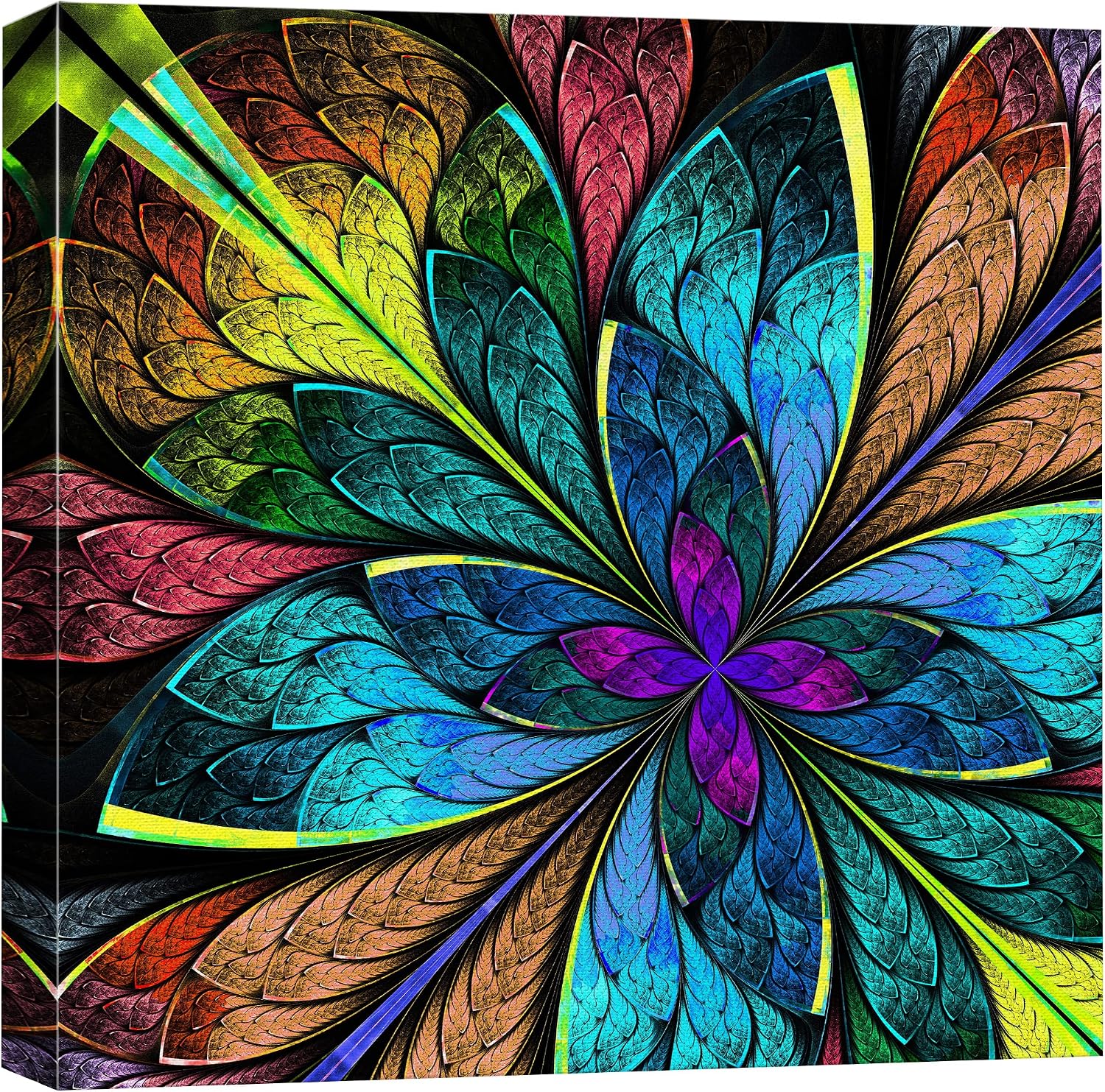 wall26 Canvas Print Wall Art Neon Abstract Flower 3D Illusion Collage Shapes Patterns Digital Art Modern Art Chic Bohemian Relax/Calm Multicolor Floral for Living Room, Bedroom, Office - 12"x12"