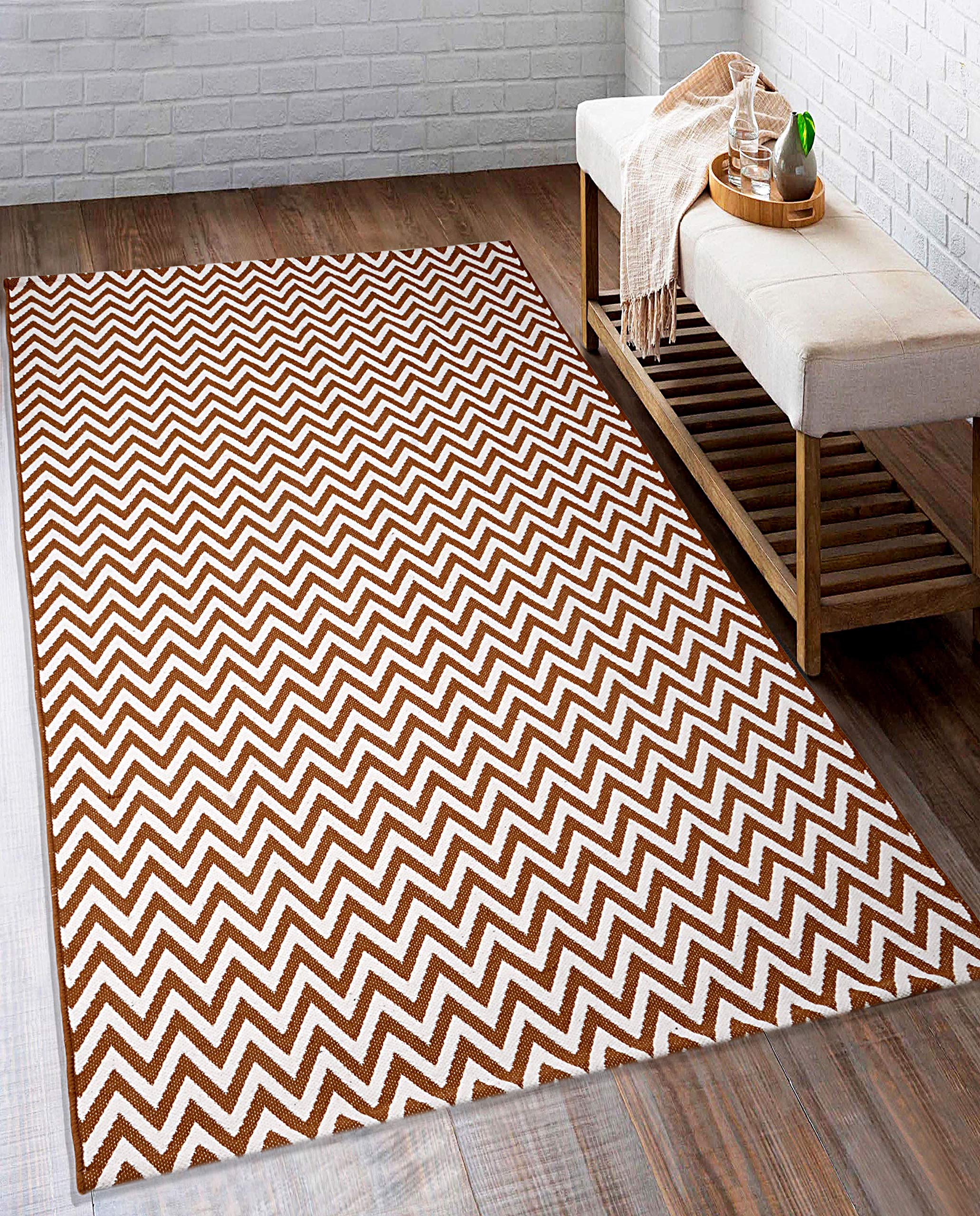 Saral Home Cotton Multi Purpose Handloom Rugs-120x180 cm, Brown