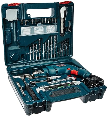 Bosch Professional GSB 10 RE Corded-Electric Drill Tool Set, 10 mm (Blue), 500 Watt, (100 Pc Accessory Set)
