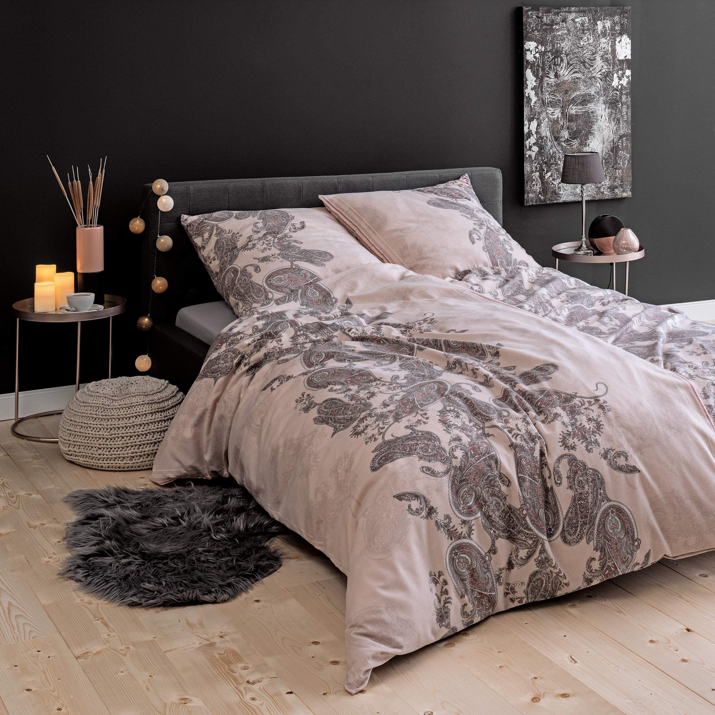ESTELLA Edelflanell Bettwäsche Set, 155x220 cm + 80x80 cm, Prato Altrosa
